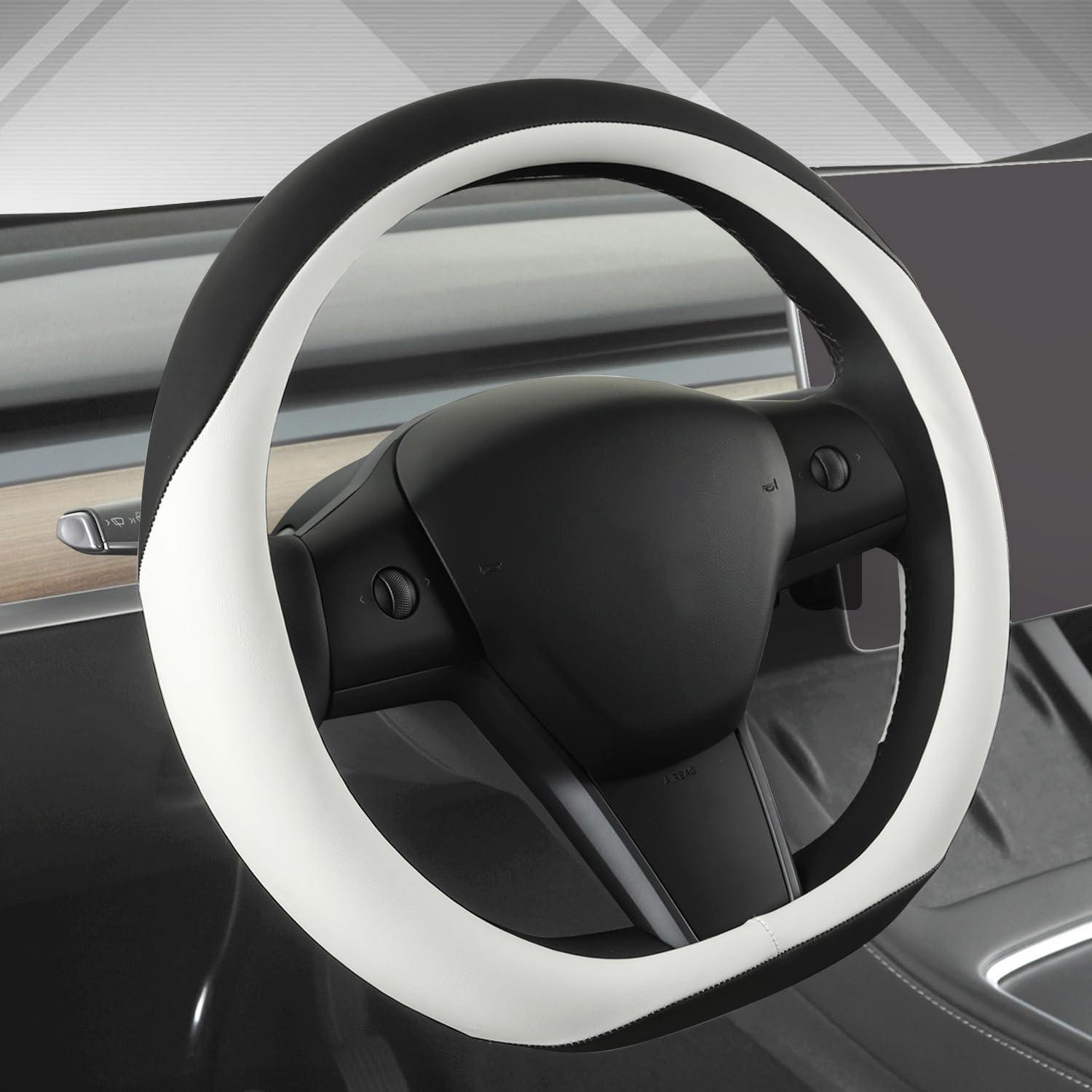 Lenkradbezug Pu-leder D-form Schwarz-weiß Für Tesla Model 3/y