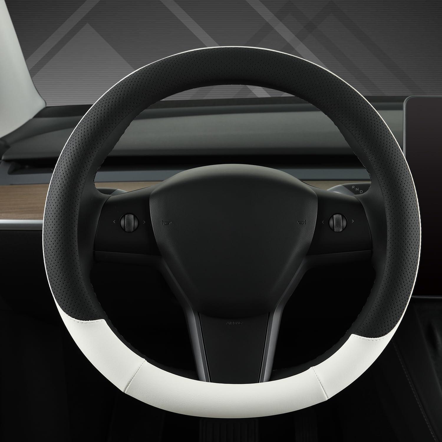 Lenkradbezug Pu-leder Für Tesla 35cm Schwarz-weiß Rutschfest