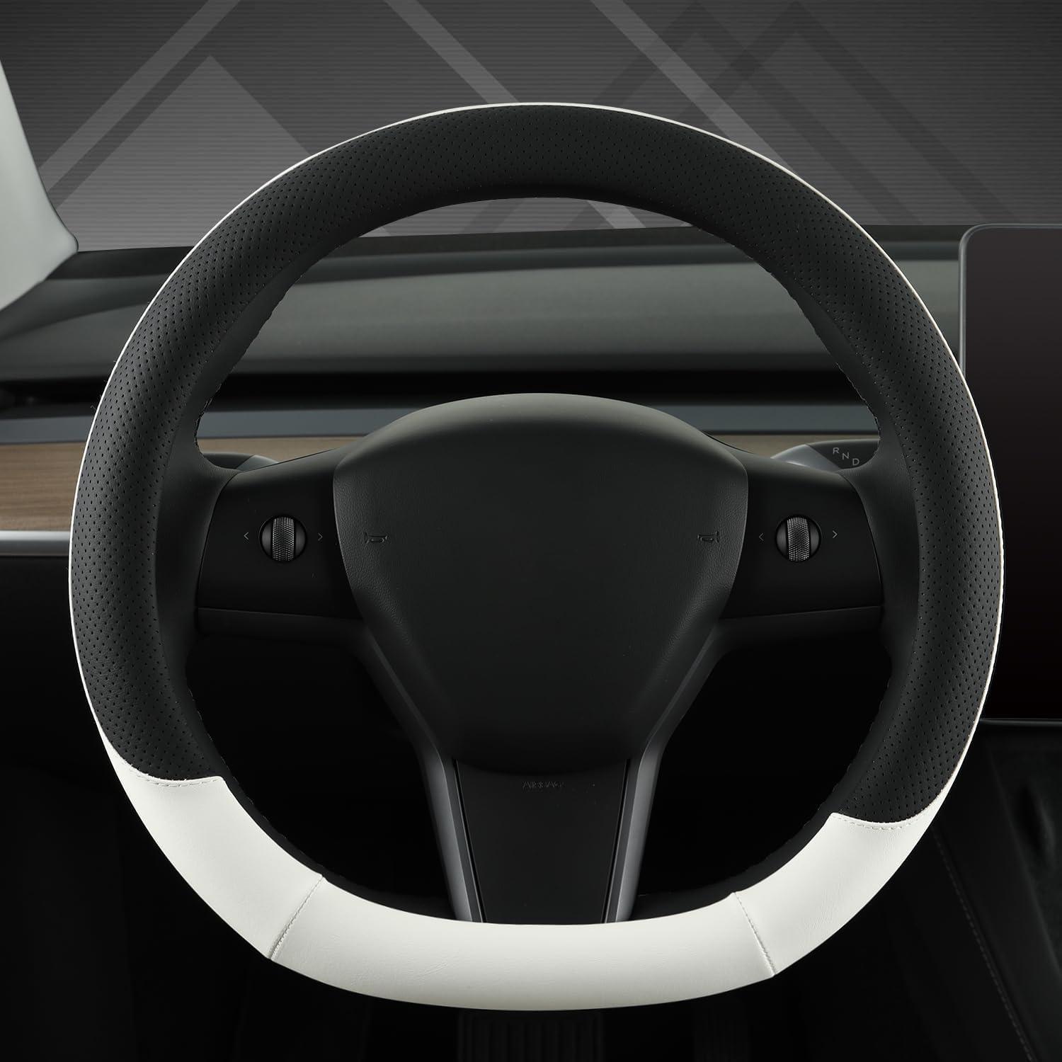 Lenkradbezug Pu-leder Für Tesla Model 3/y, D-form, Schwarz-weiß