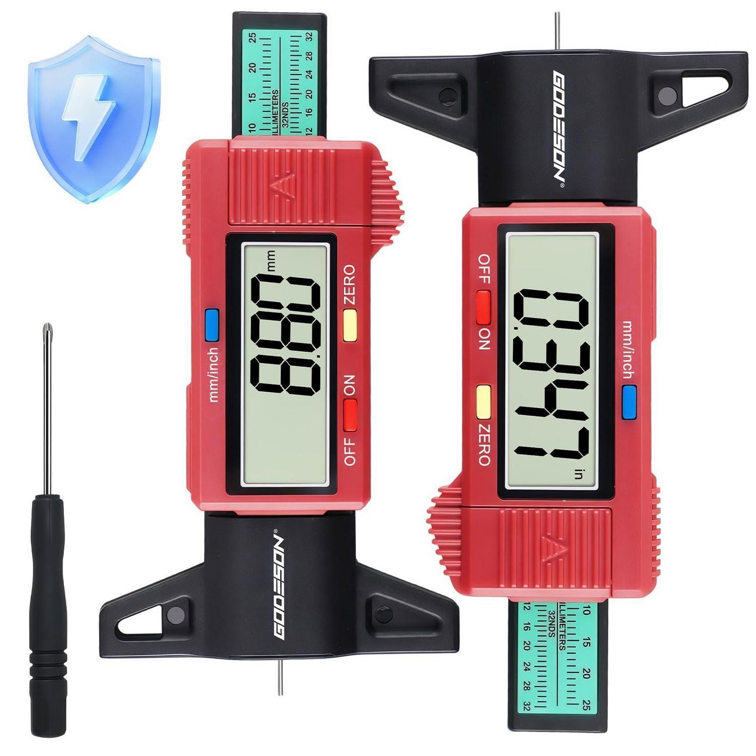 Digitaler Reifenprofilmesser 2er-pack 0-25.4mm Lcd Display Mm/zoll Umschaltung Rot