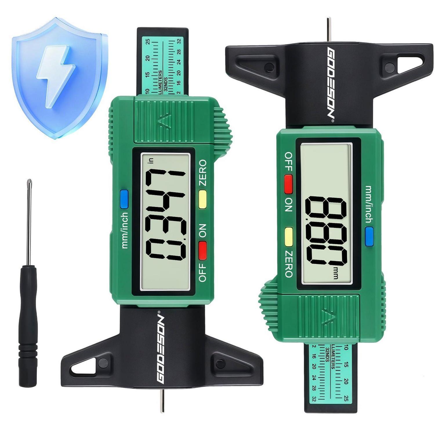 Digitaler Reifenprofiltiefenmesser 2er-set, 0-25.4mm, Lcd, Mm/zoll Umschaltbar