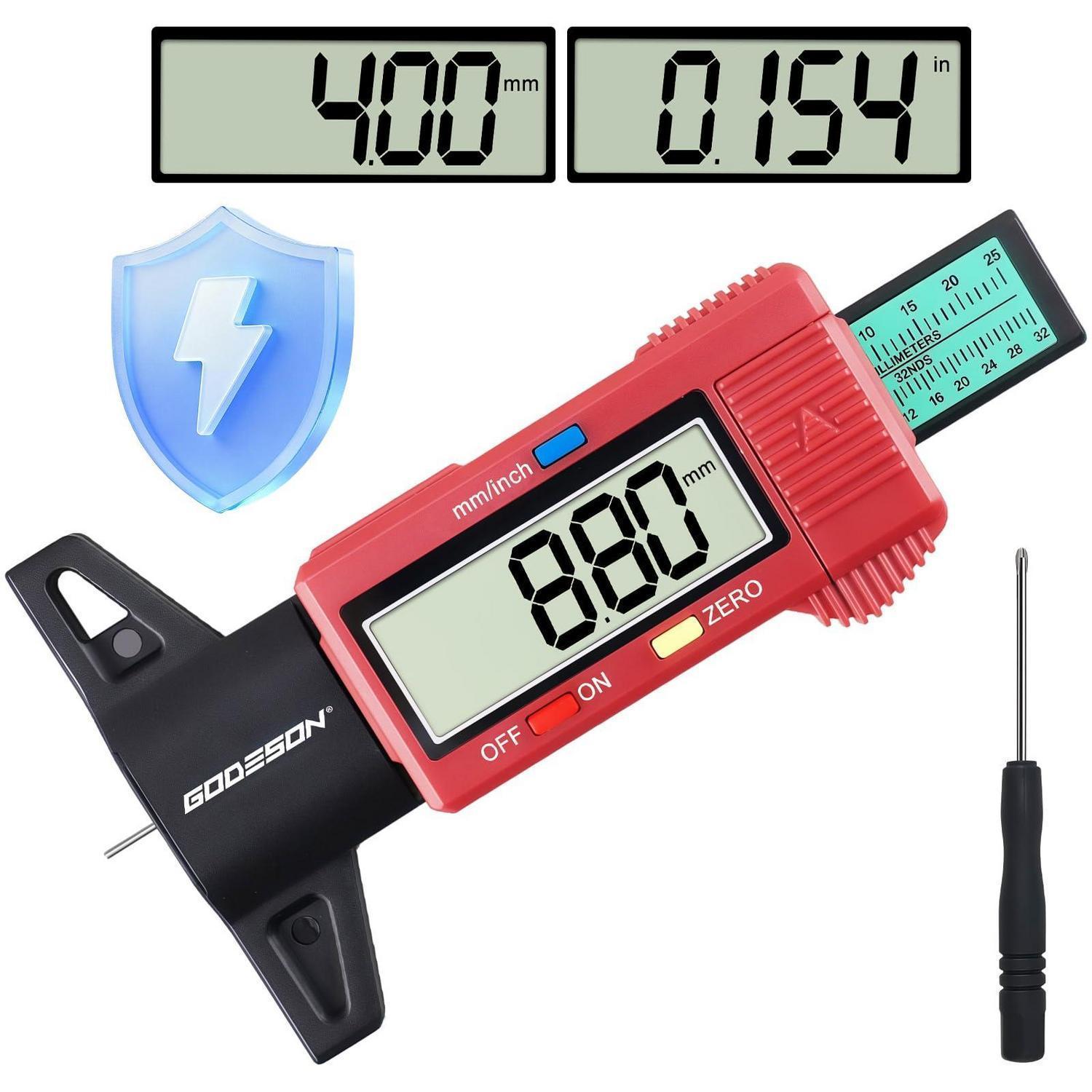 Digitaler Reifenprofiltiefenmesser 0-25.4mm Mit Lcd-display, Mm/zoll Umschaltbar