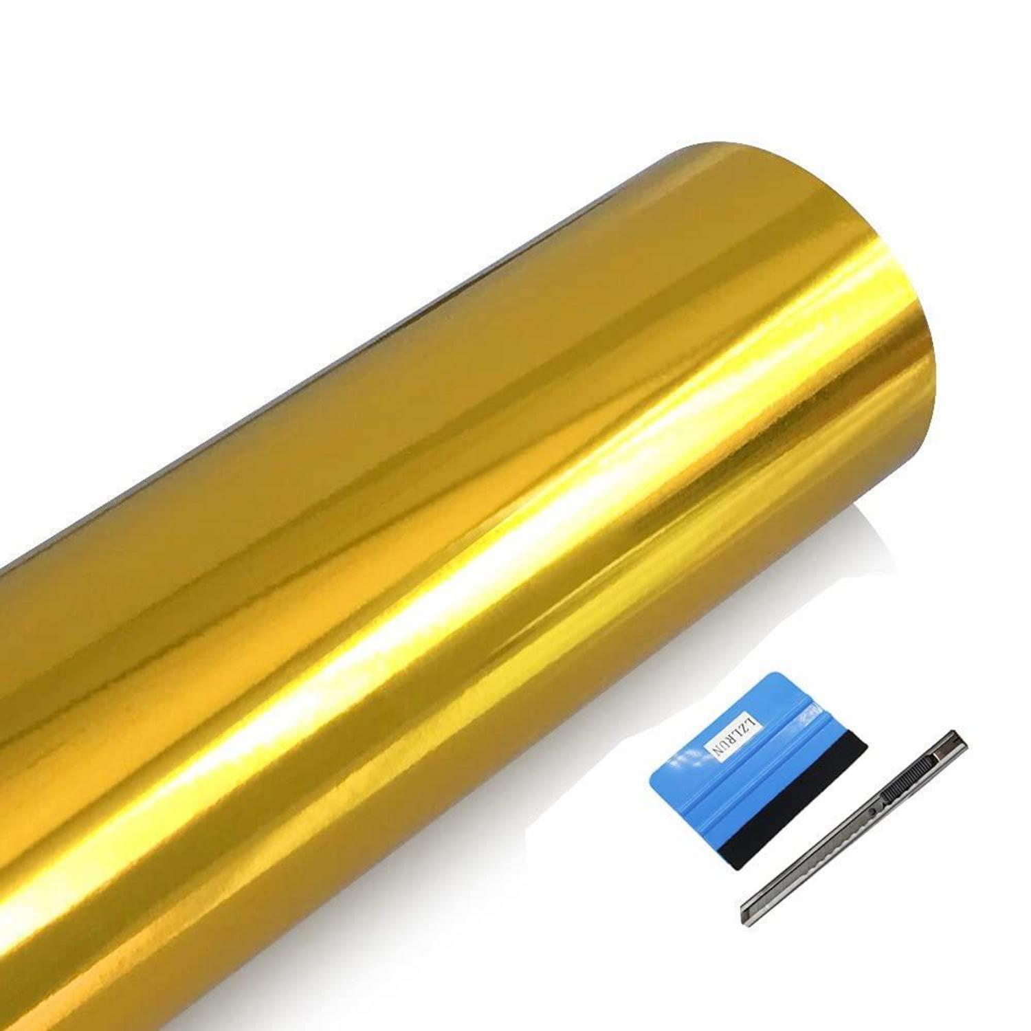 Autoaufkleber Vinylfolie Glänzend Chrom Gold 30x150cm Blasenfrei Repositionierbar