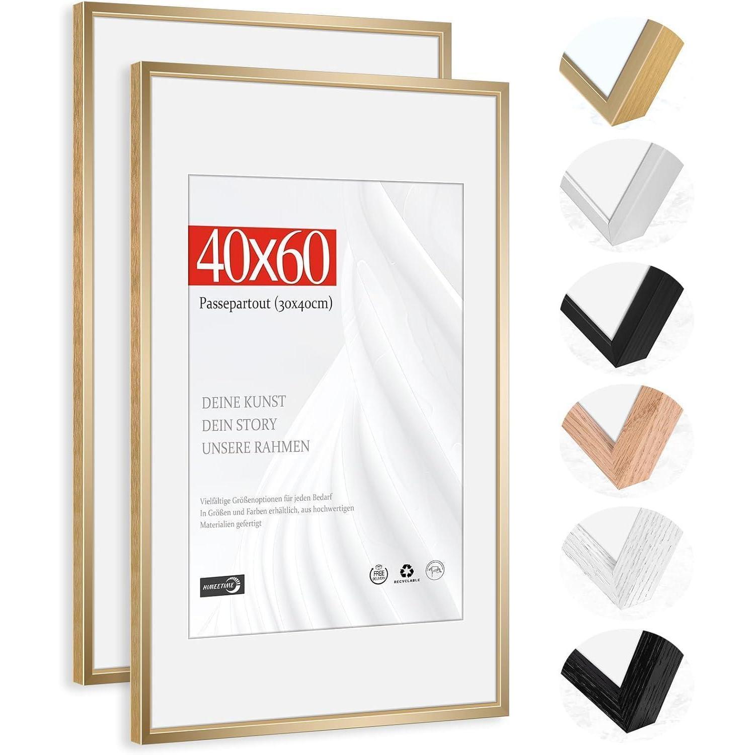 2x Bilderrahmen 40x60 Cm Champagner Gold Aluminium Mit Passepartout 30x40cm