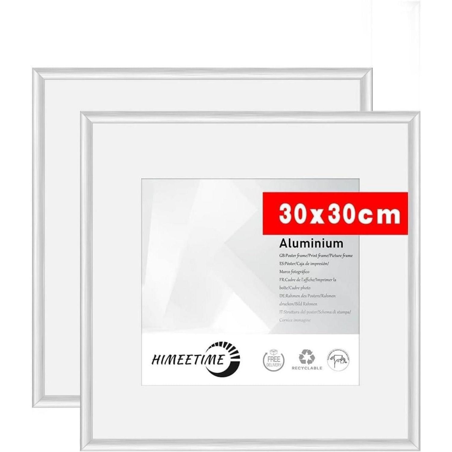 2x Bilderrahmen 30x30cm Aluminium Silber Mit Acrylglas