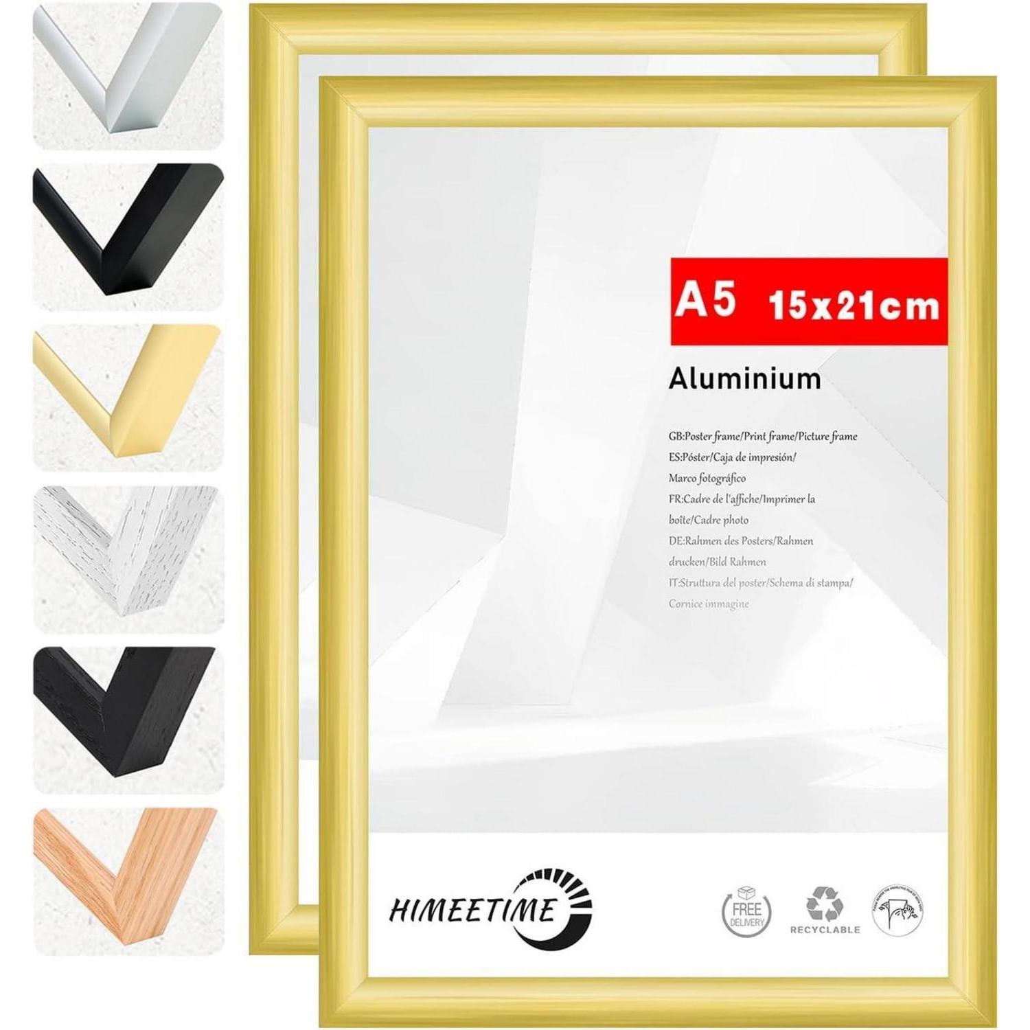 2x Bilderrahmen A5 (14,8x21 Cm) Gold Metall Rahmen Für Poster & Dokumente