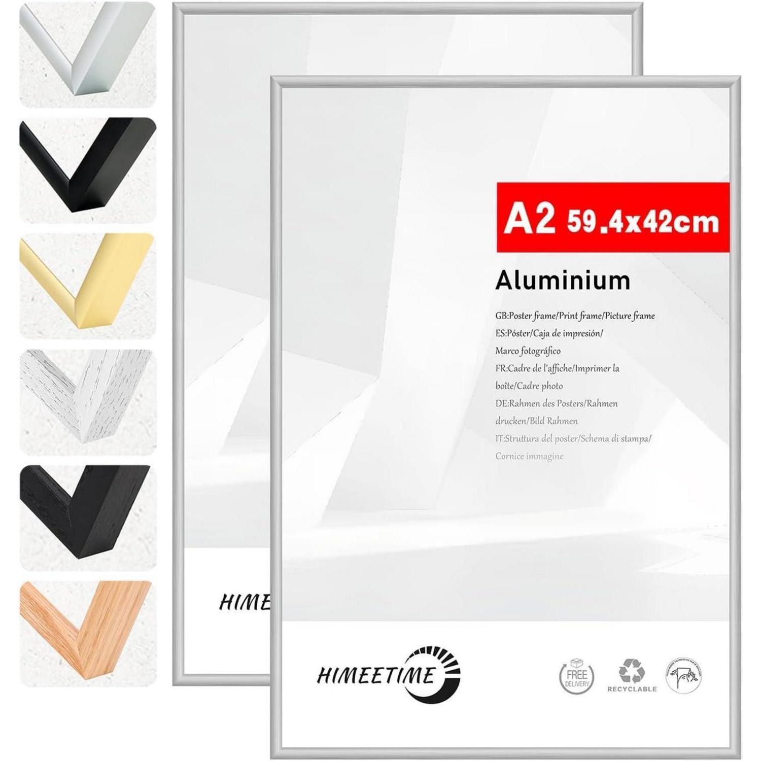 2x Bilderrahmen Din A2 42x59,4 Cm Silber Metall Rahmen Für Dokumente & Fotos