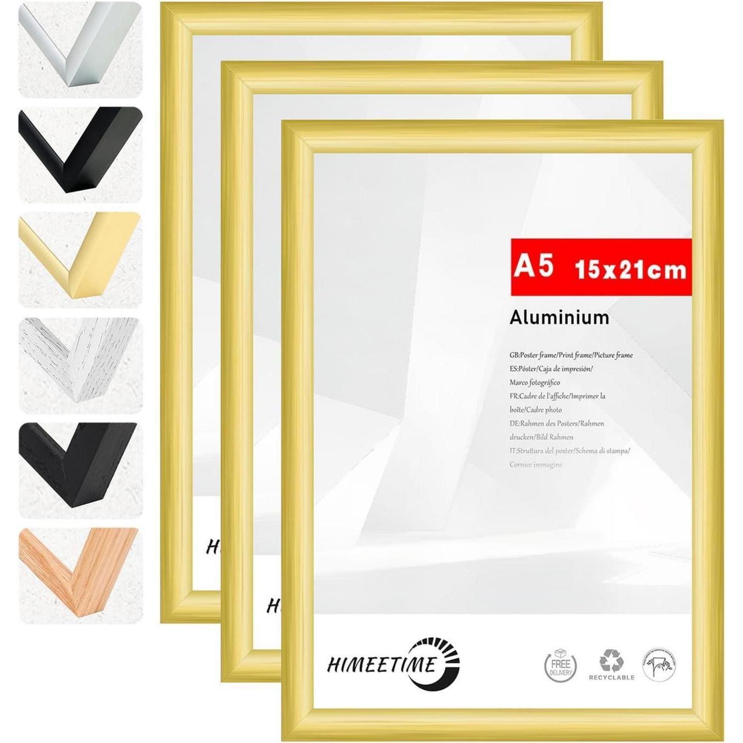 3x Bilderrahmen Din A5 14,8x21 Cm Gold Metall Aluminium Rahmen