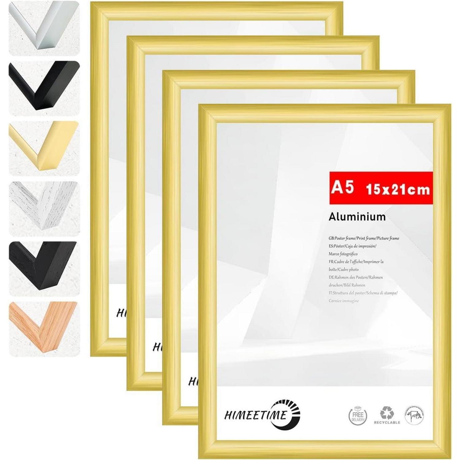 4x Bilderrahmen Din A5 14,8x21 Cm Gold Metall Rahmen Aluminium Poster