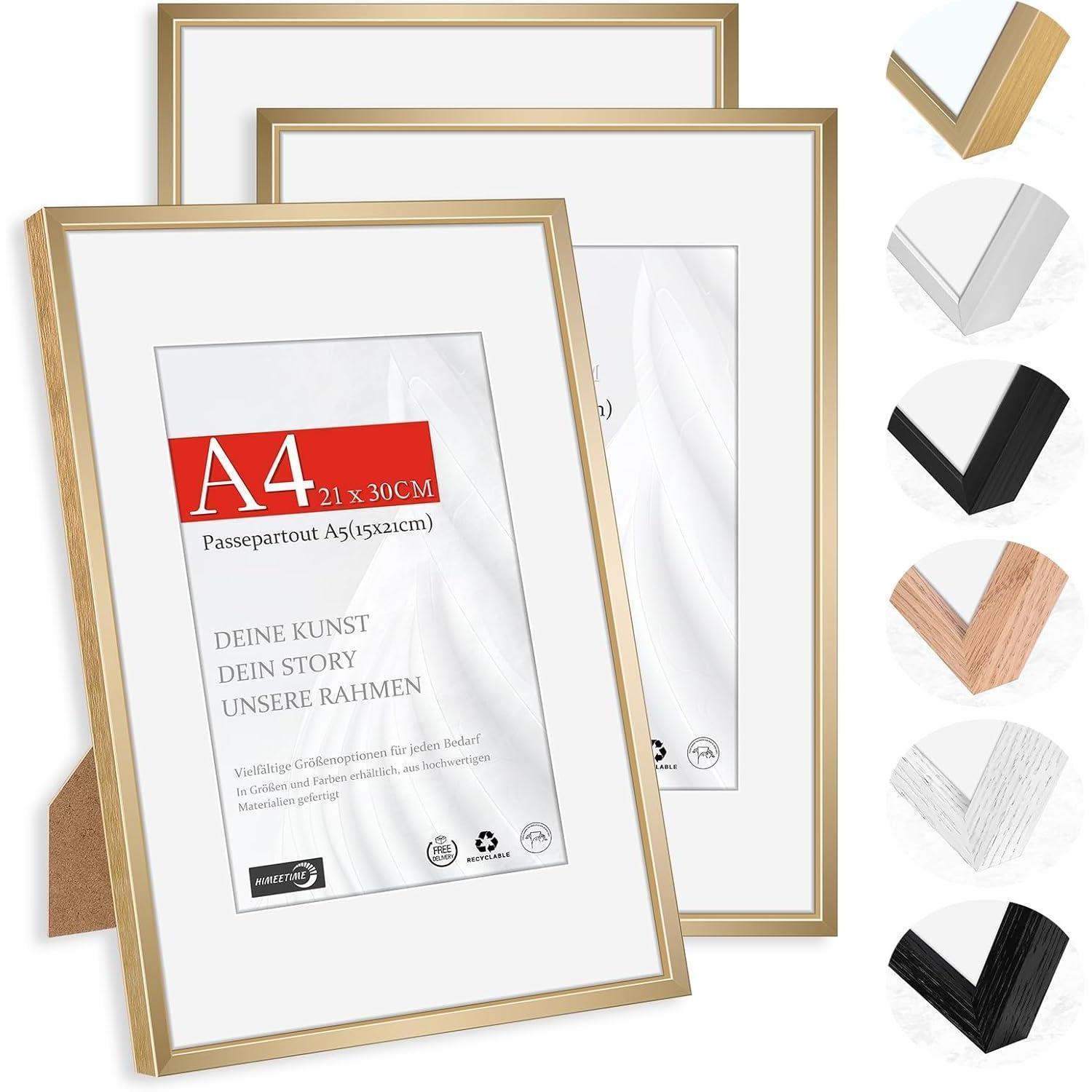 Bilderrahmen 3er-set Din A4 Champagner Gold Aluminium Mit Passepartout A5, Wandmontage & Tischaufsteller