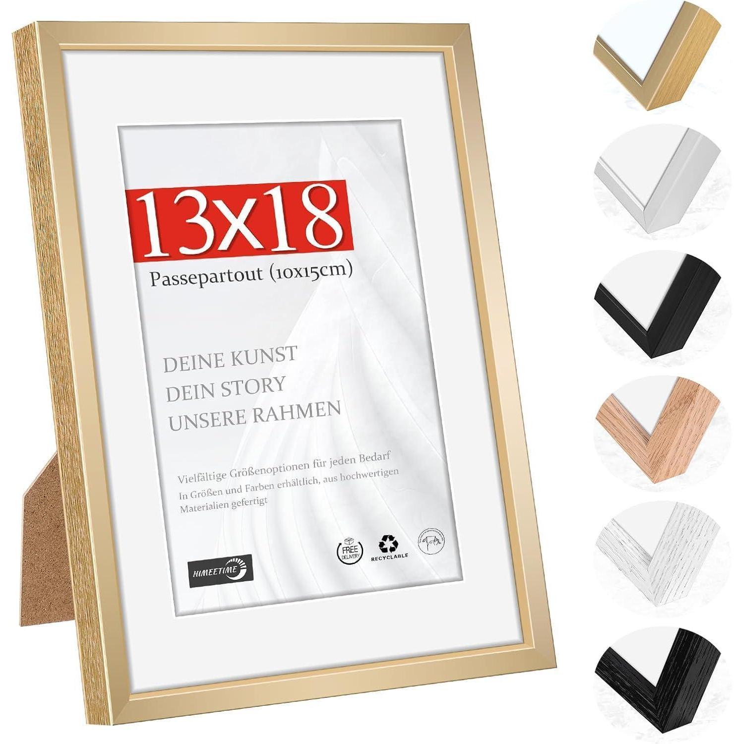 Bilderrahmen 13x18cm Aluminium Gebürstet Champagnergold Mit Passepartout 10x15cm, Bruchsicher, Wand/tisch