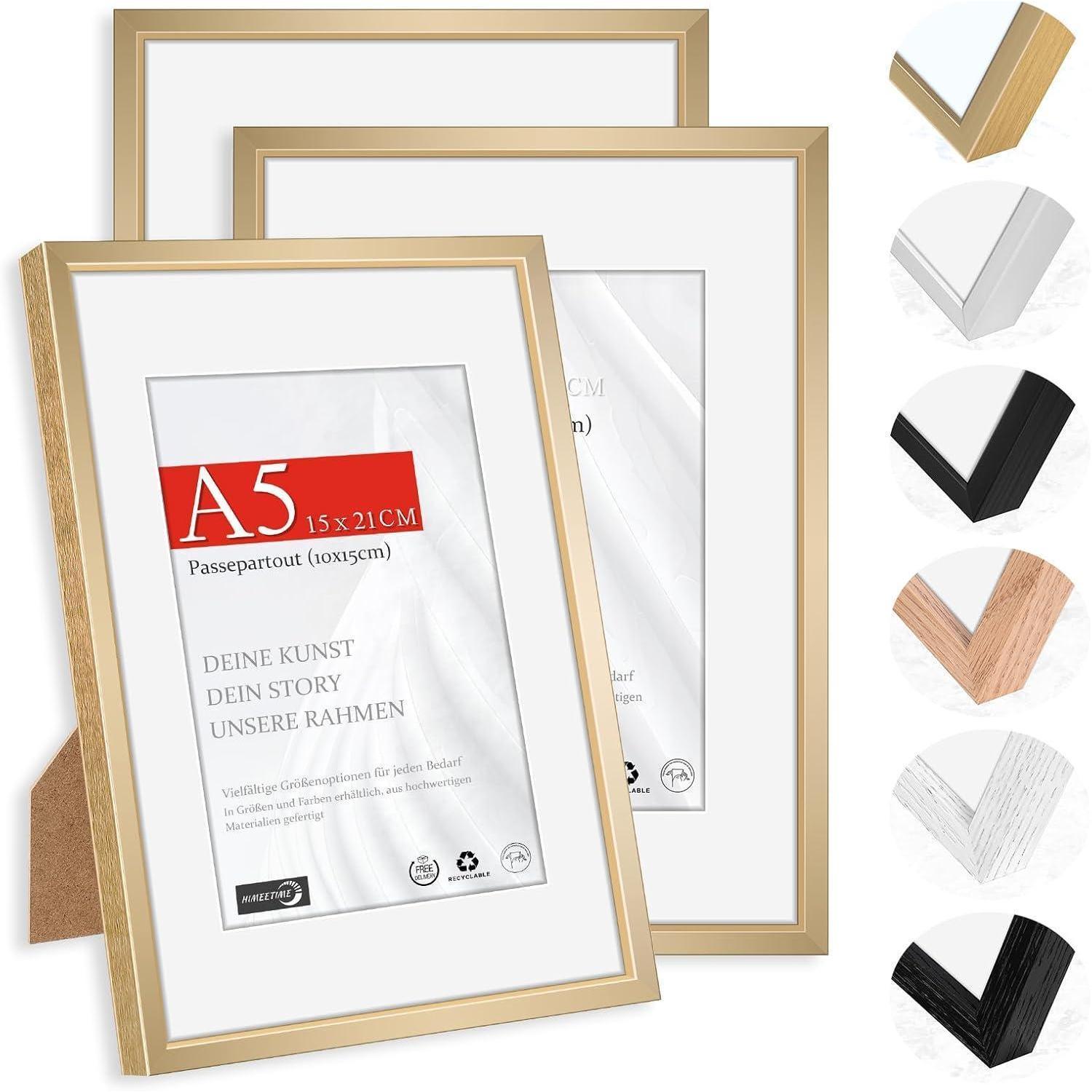 Bilderrahmen 3er-set A5 Champagner Gold Aluminium Mit Passepartout, Wandmontage & Tischaufsteller