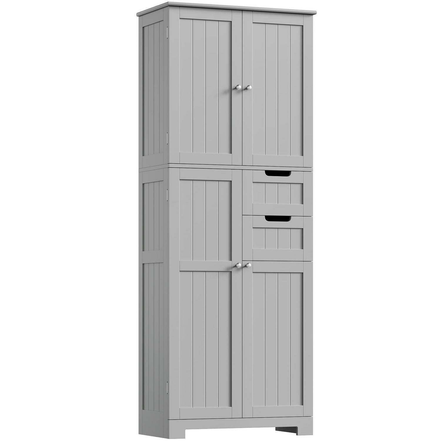 Hochschrank Mit 4 Türen Und 2 Schubladen, Grau
