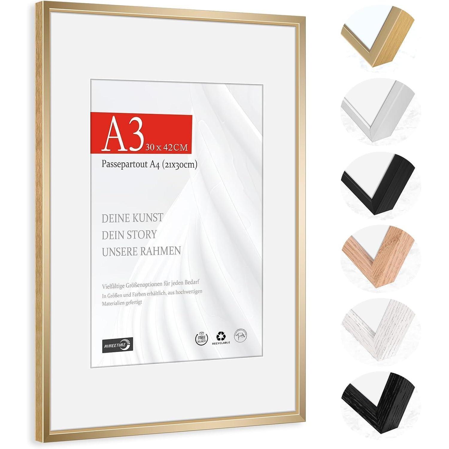 Bilderrahmen Aluminium A3 (29,7x42cm) Champagnergold Mit Passepartout A4, Bruchsicher
