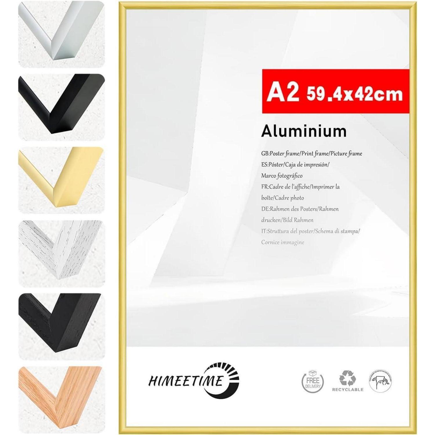 Bilderrahmen Din A2 Aluminium Gold 42x59,4 Cm Metall Rahmen Für Dokumente & Fotos
