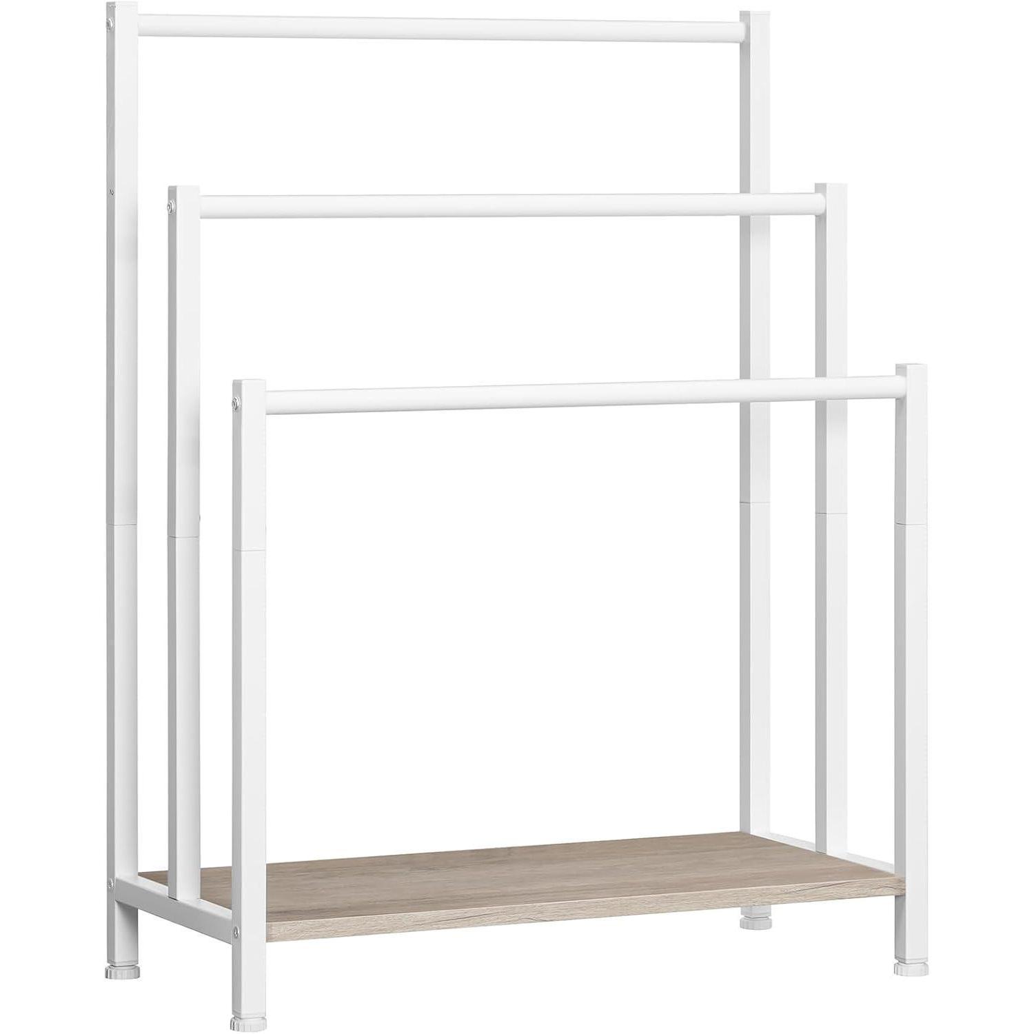 Freistehender Handtuchständer Mit 3 Stangen, Platzsparend, Industrielles Design, Weiß & Grau