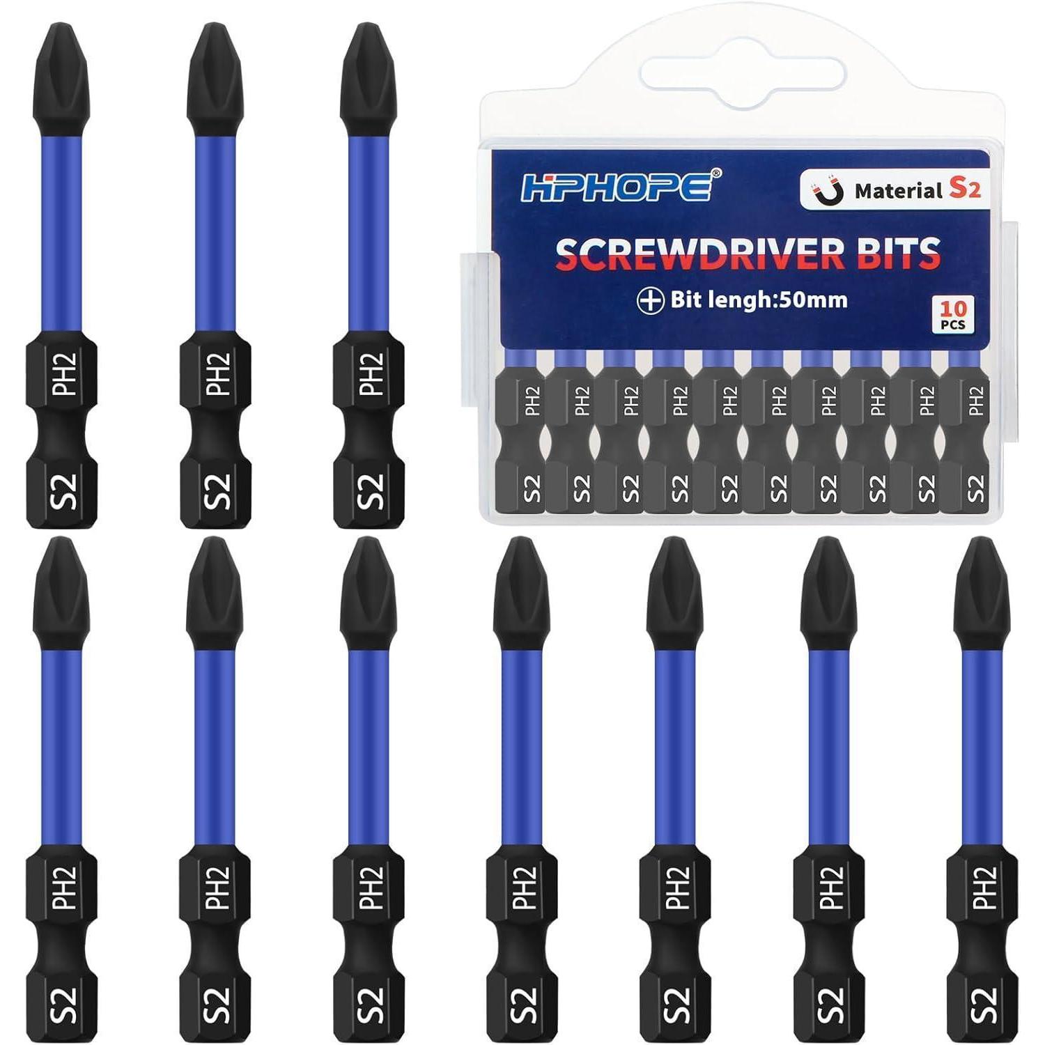 10x Ph2 Schrauberbits 50mm Magnetisch S2 Stahl Für Akkuschrauber