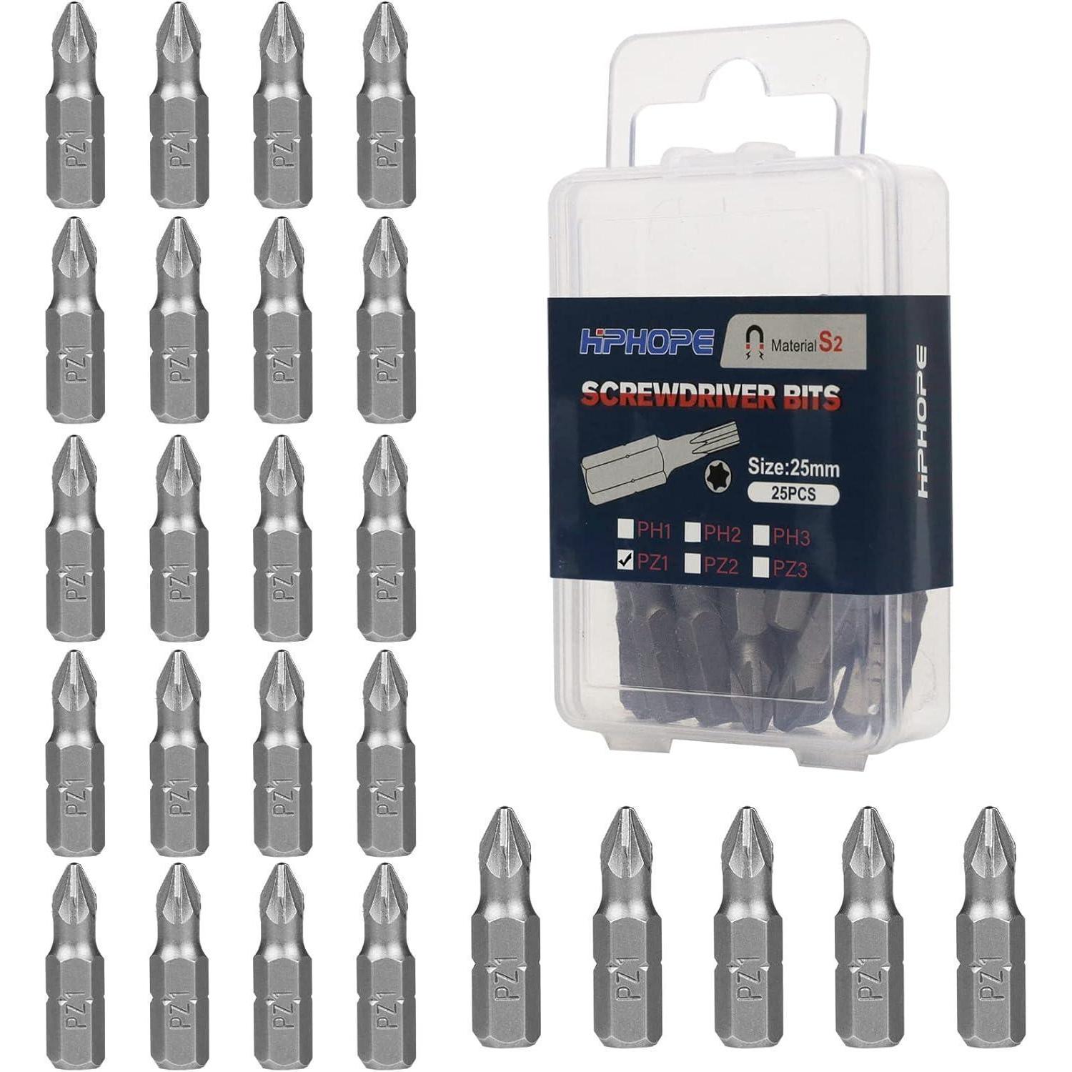 Schraubendreher Bits Pz1 25mm, 25 Stück, Chrom-vanadium-stahl, 1/4 Zoll Sechskant