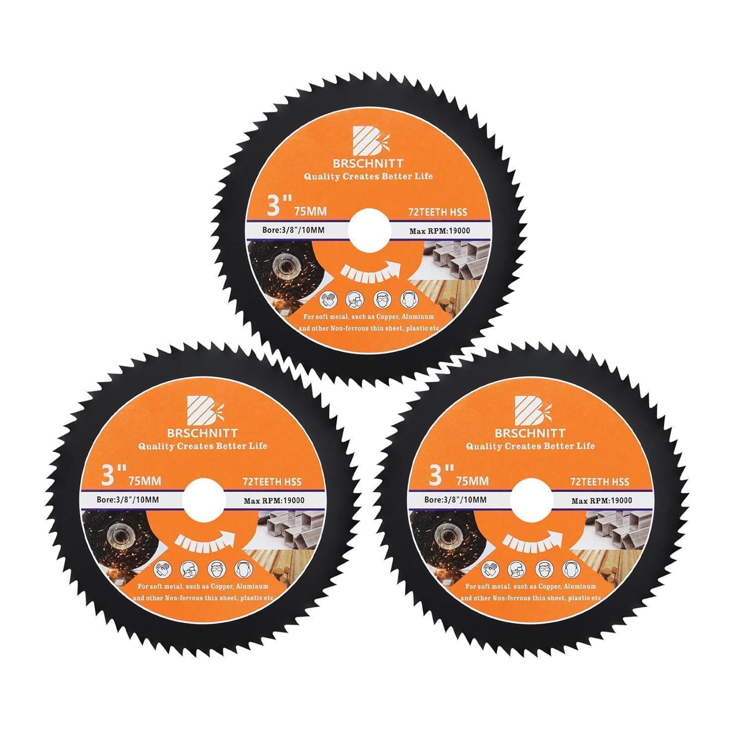 Kreissägeblatt 75mm 72 Zähne Hss 10mm Bohrung Für Holz, Metall, Kunststoff (3er-set)