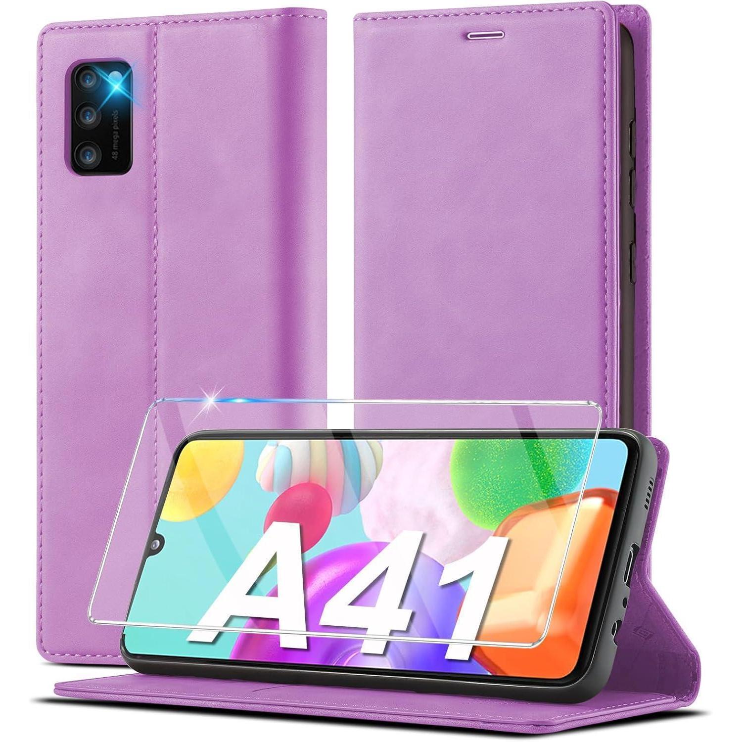 Handyhülle Für Samsung Galaxy A41 Klapphülle Leder Mit Kartenfach Und Ständer Lila