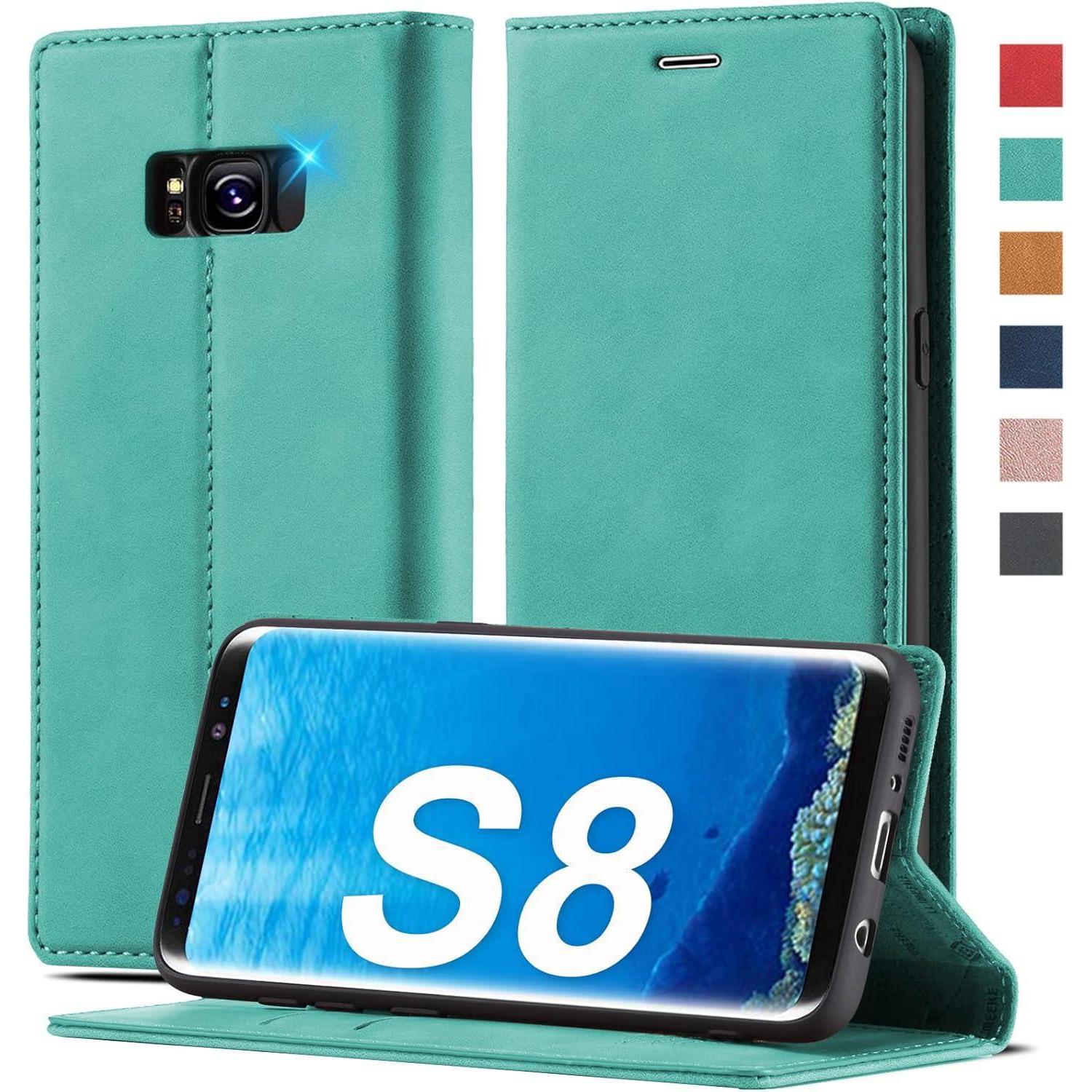 Samsung Galaxy S8 Hülle Leder Klappbar Mit Kartenfach Und Ständer Grün