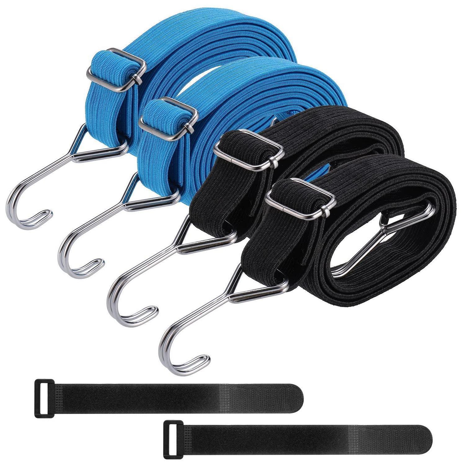 Spanngummi Mit Haken, 4er Set, 1m & 2m, Extra Stark, Blau & Schwarz