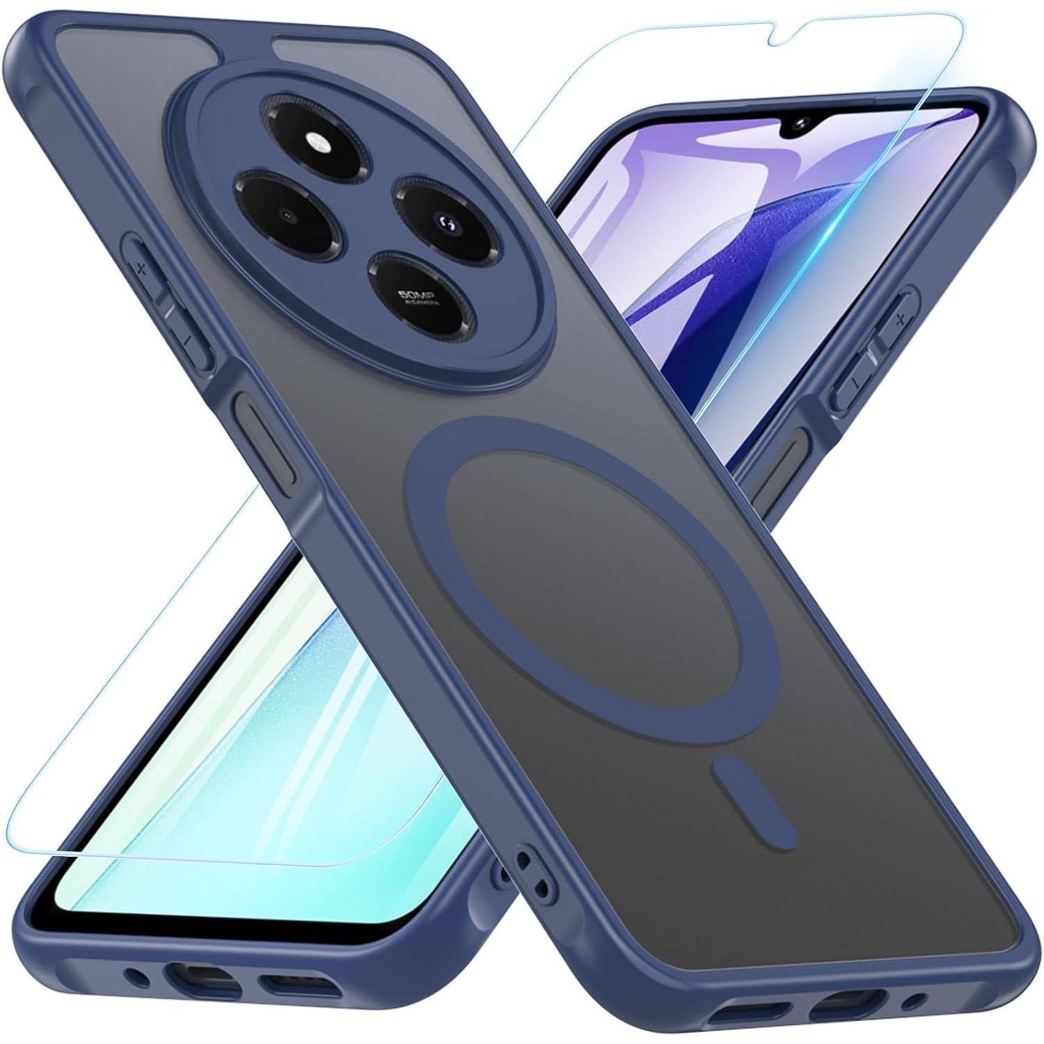 Schutzhülle Mit Panzerglas Für Xiaomi 14c, Magnetisch, Matt, Stoßfest, Blau