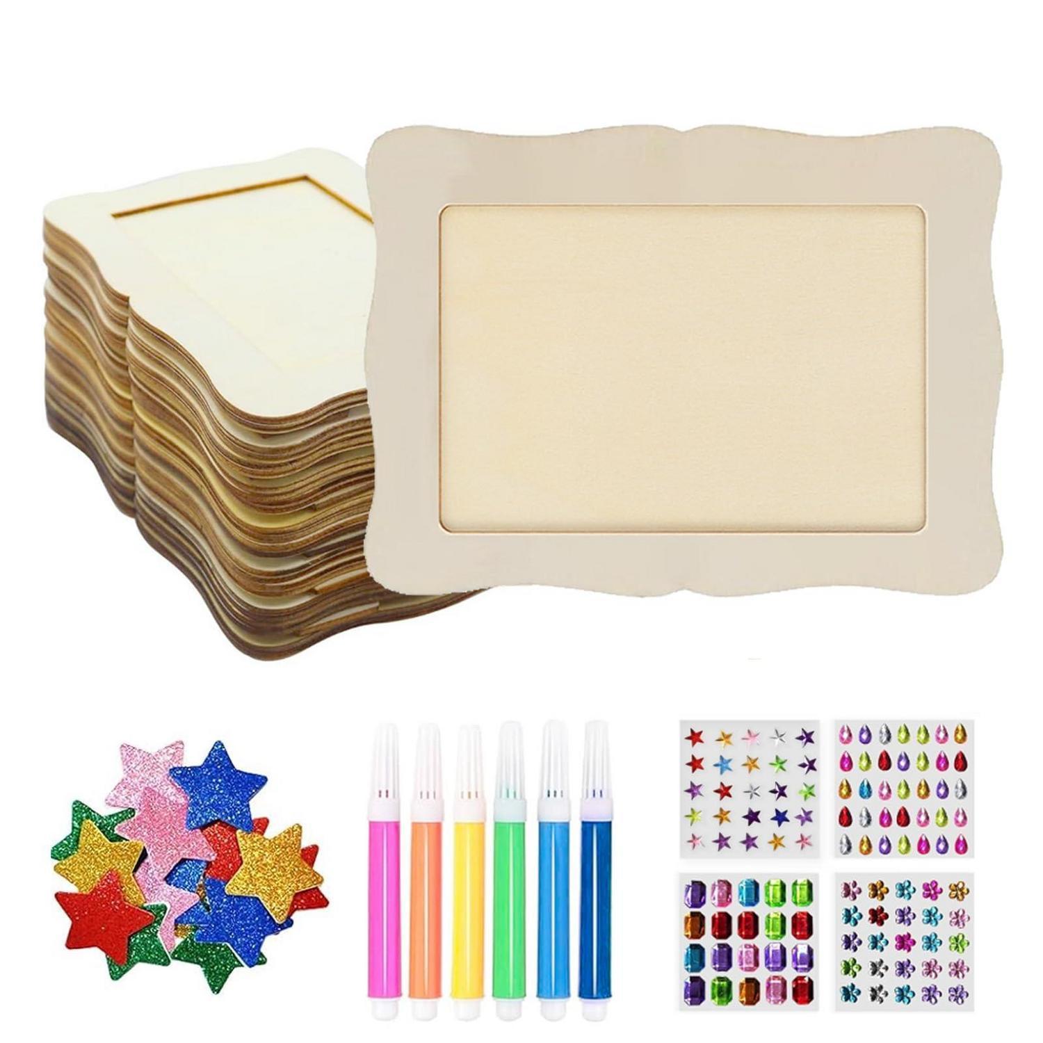 10 Holzbilderrahmen Zum Bemalen Mit Acrylstiften & Stickern, Diy Bastelset