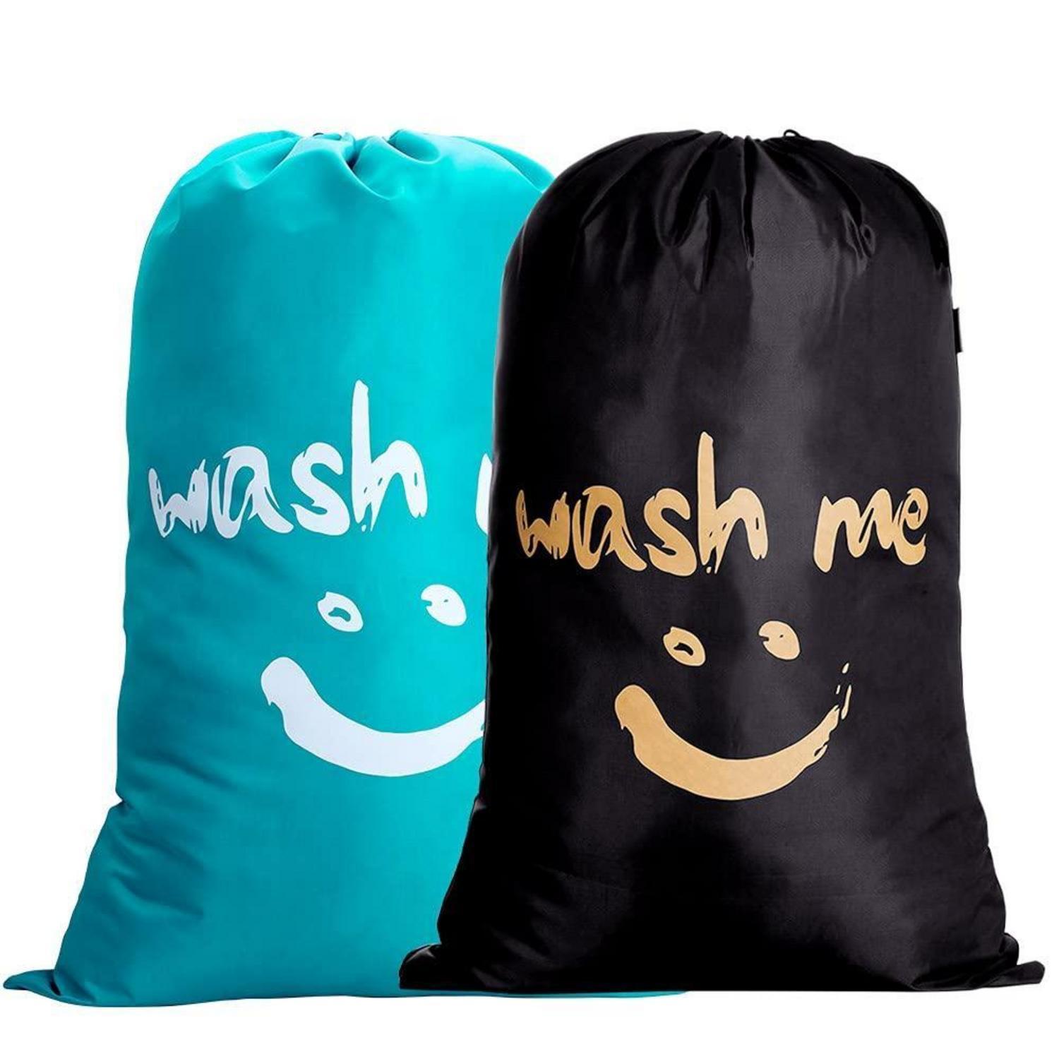 Wäschesack 120l Mit Kordelzug, 2er-set, Blau & Schwarz