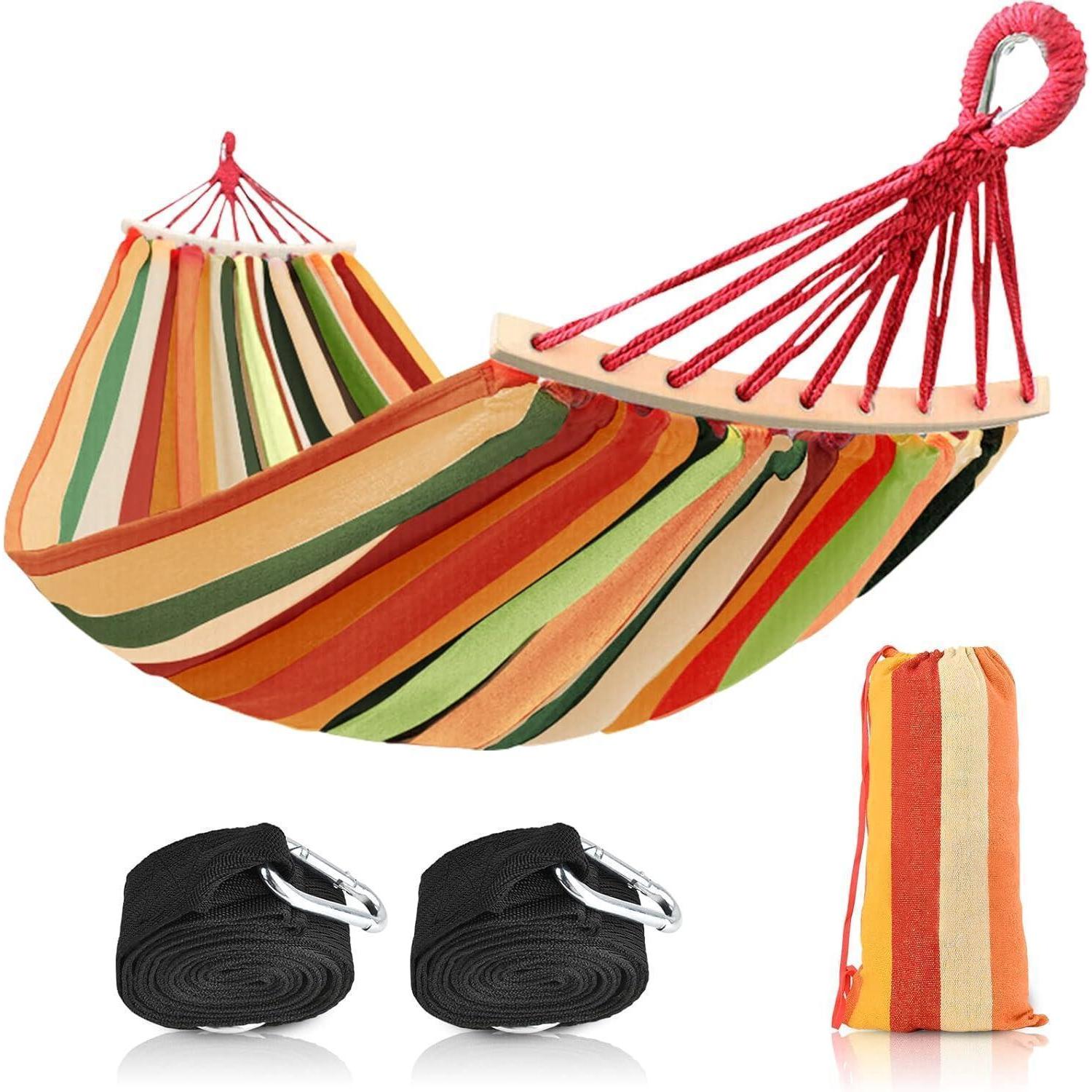 Hängematte 200x150cm Mit Schwebebalken, Bis 300kg, Tragbar Mit Tasche, Bunt