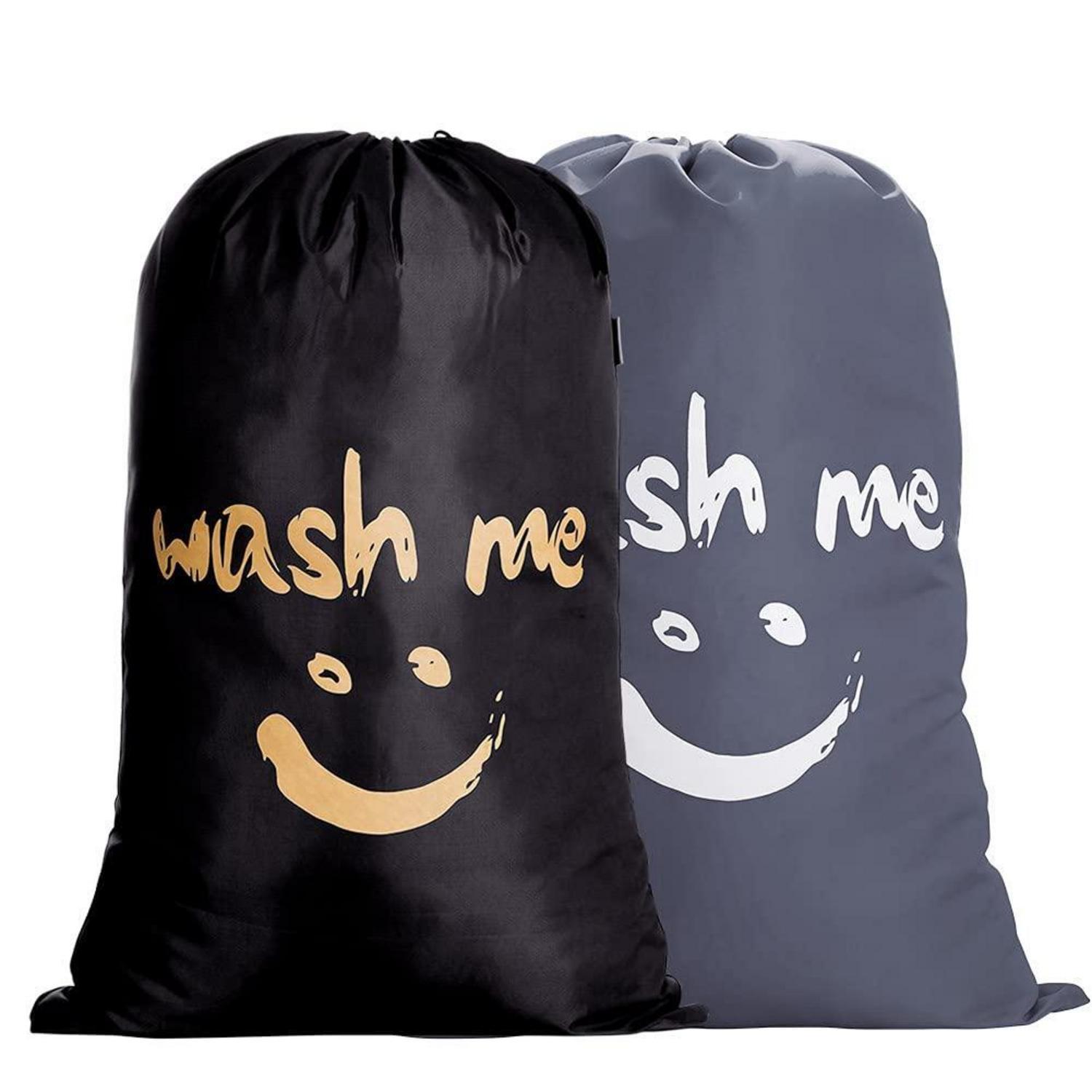 Wäschesack 120l Mit Kordelzug, 2er-set, 420d Nylon, Schwarz & Dunkelgrau