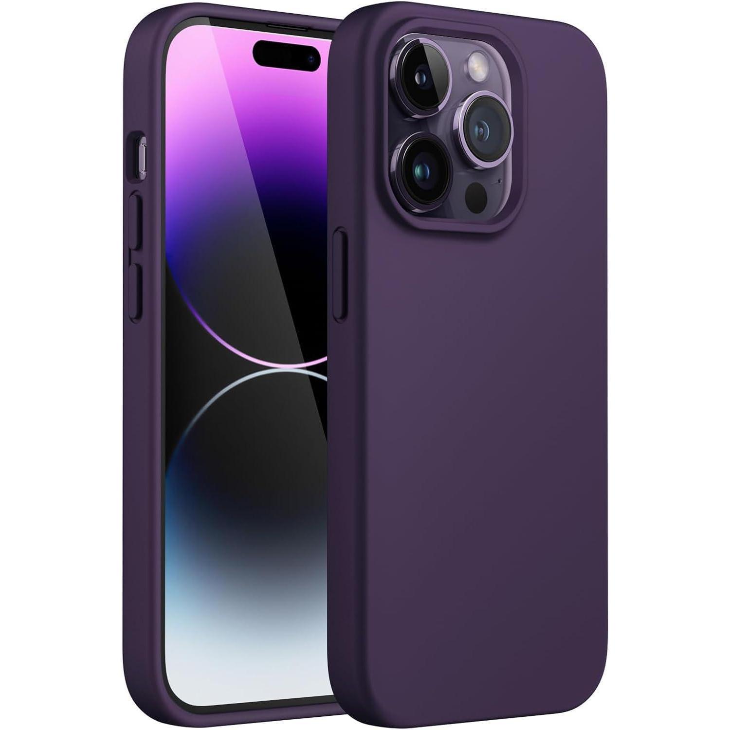 Silikon Hülle Für Iphone 14 Pro 6,1 Zoll, Stoßfest, Mikrofaser-futter, Dunkellila
