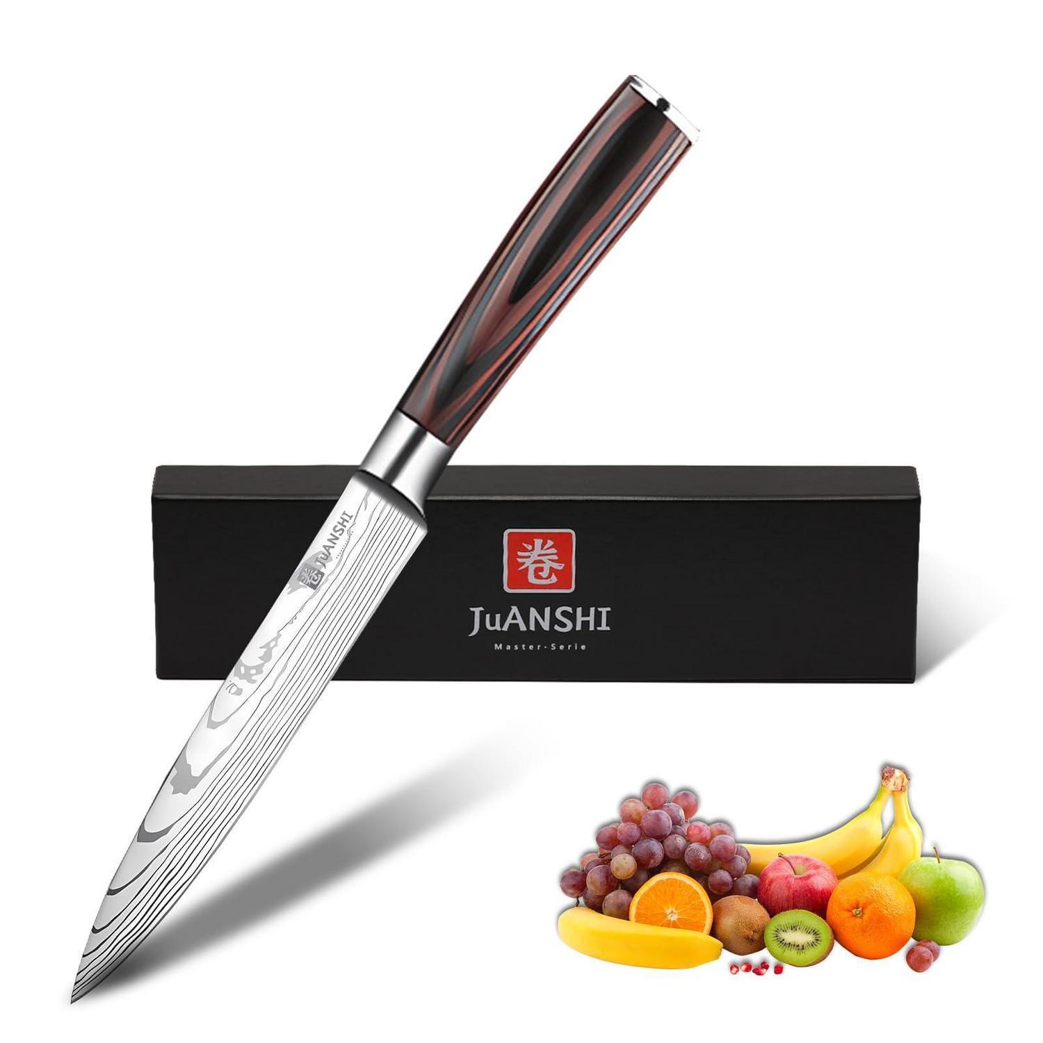 Küchenmesser 13 Cm Carbon-edelstahl Scharf Mit Pakkaholzgriff Für Fleisch, Gemüse, Obst