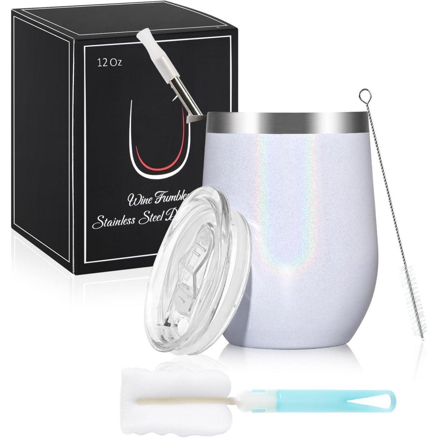 Edelstahl Weinbecher Mit Deckel, Doppelwandig, 12oz, Isoliert, Bruchsicher