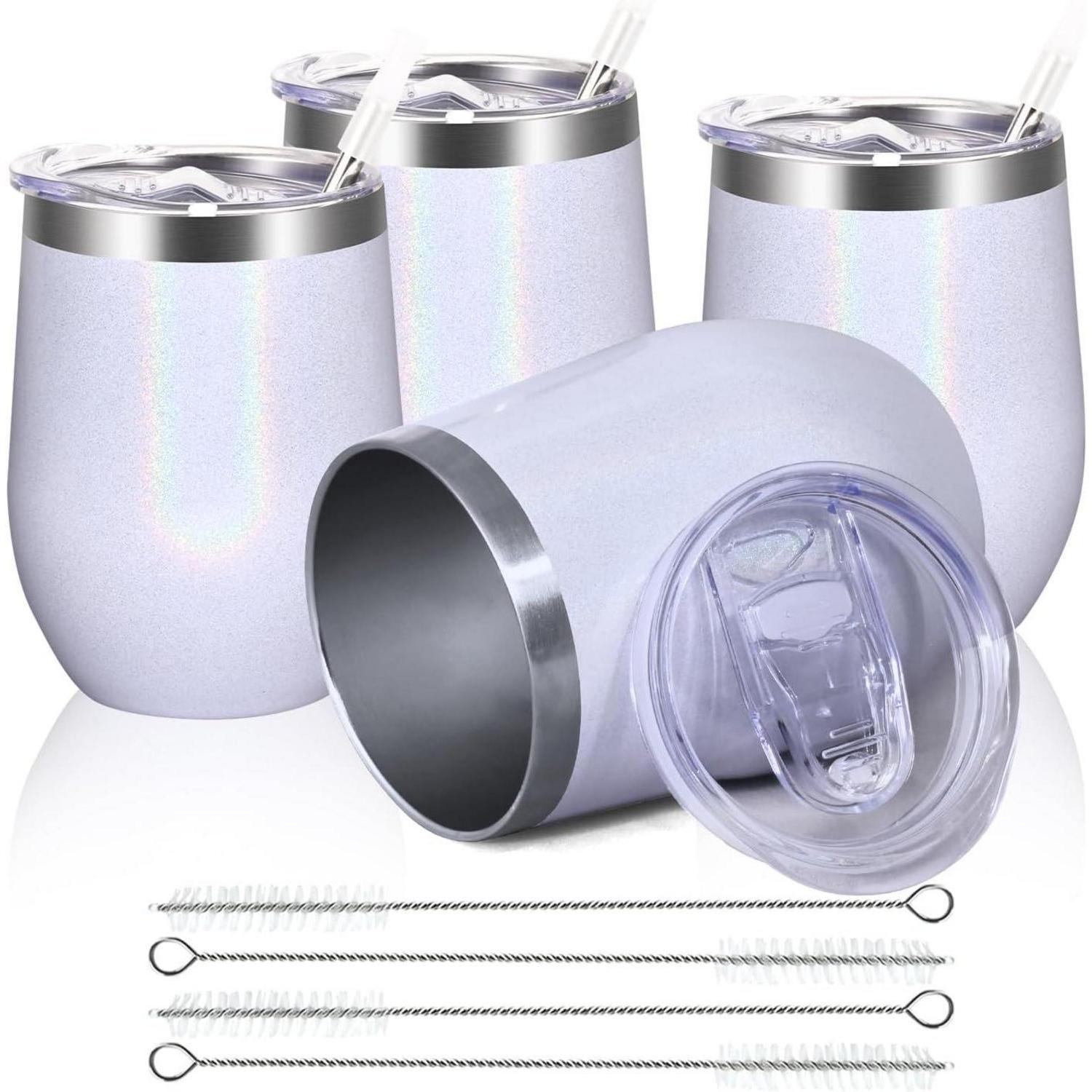 4er Set Edelstahl Weinbecher Mit Deckel, Doppelwandig, 350ml, Isoliert