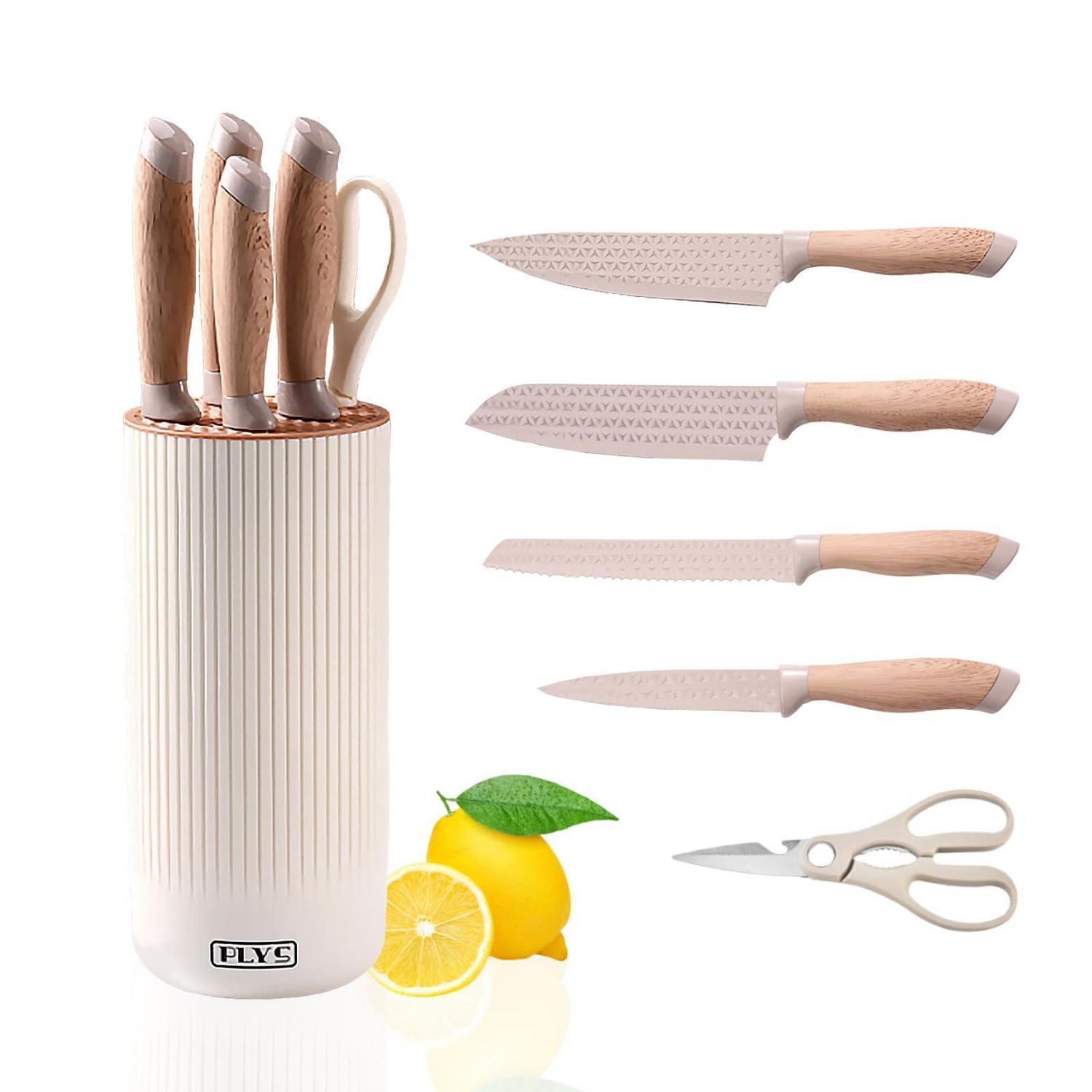 Küchenmesser Set Mit Block, 6-teilig, Edelstahl, Khaki