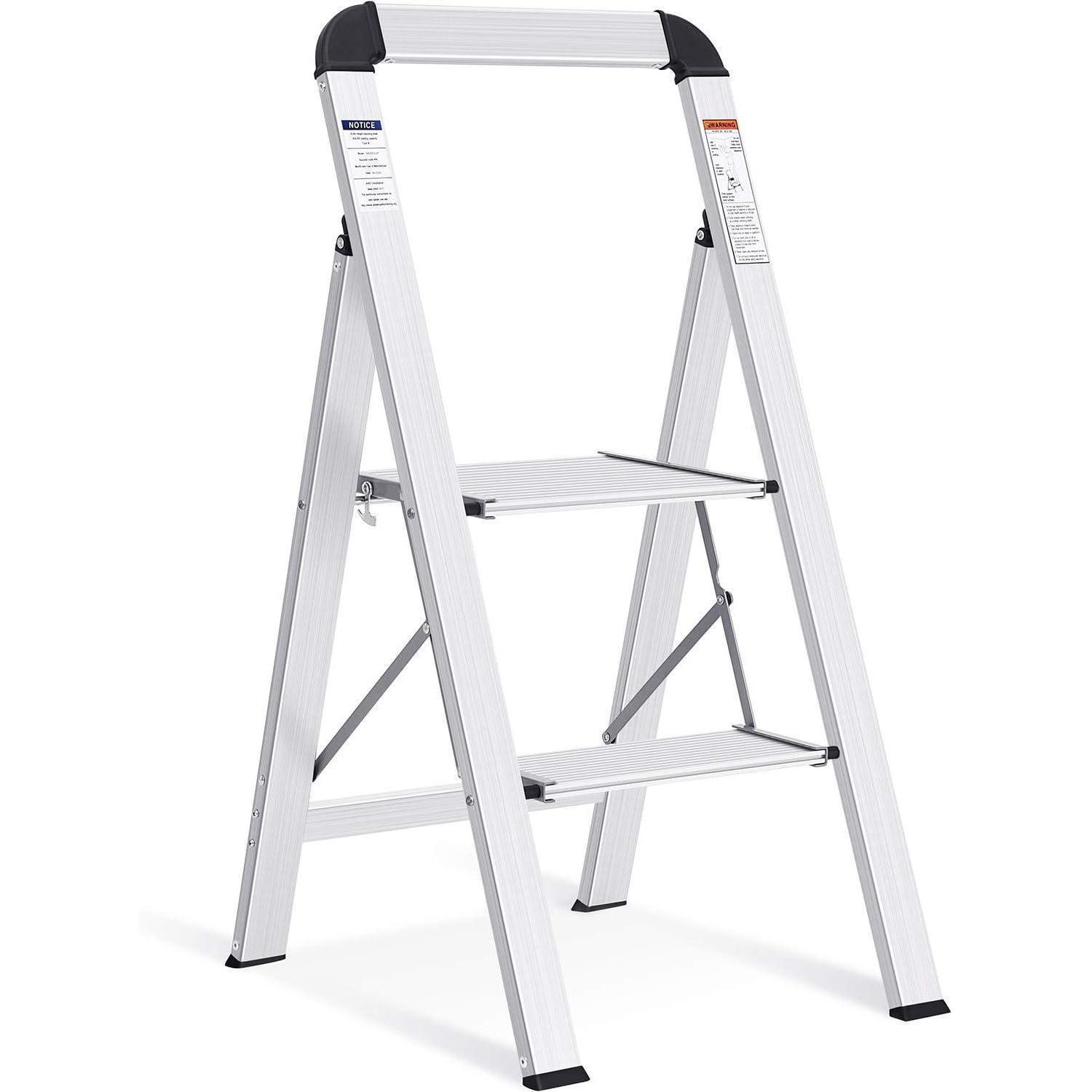 Aluminium Trittleiter 2 Stufen Klappbar Mit Handlauf, Bis 150 Kg Belastbar