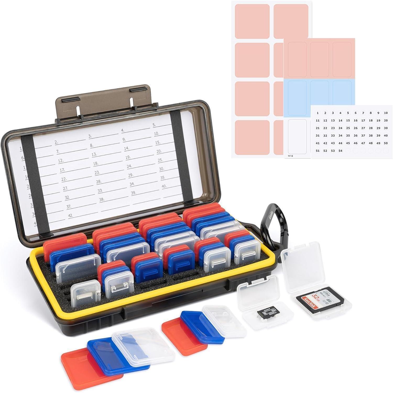 Speicherkartenetui Für 24 Sd & 18 Micro Sd Karten, Wasserdicht, Mit Karabiner