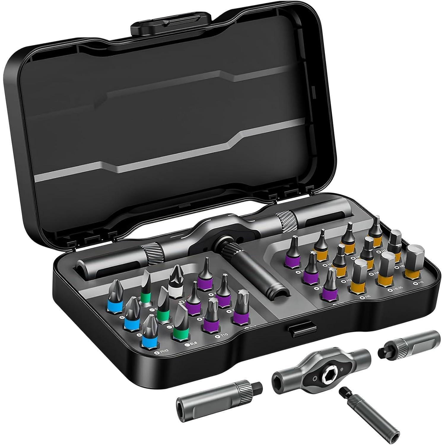 24-in-1 Ratschenschraubendreher Set Mit Magnetischen S2-bits Und T-griff