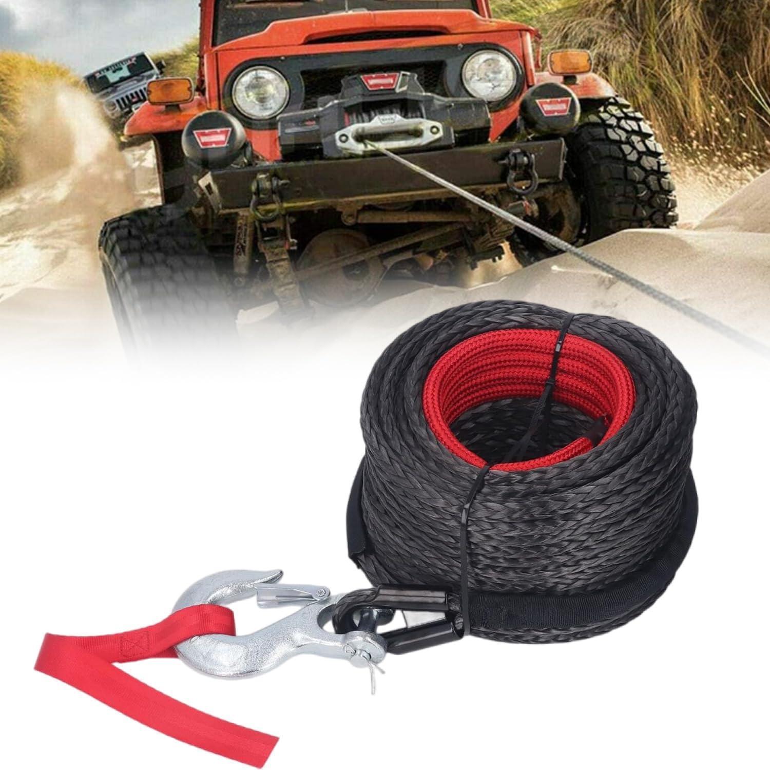 Synthetik Windenseil 8mm X 15m Mit Haken, 6000kg Zugkraft, Abschleppseil Für Offroad
