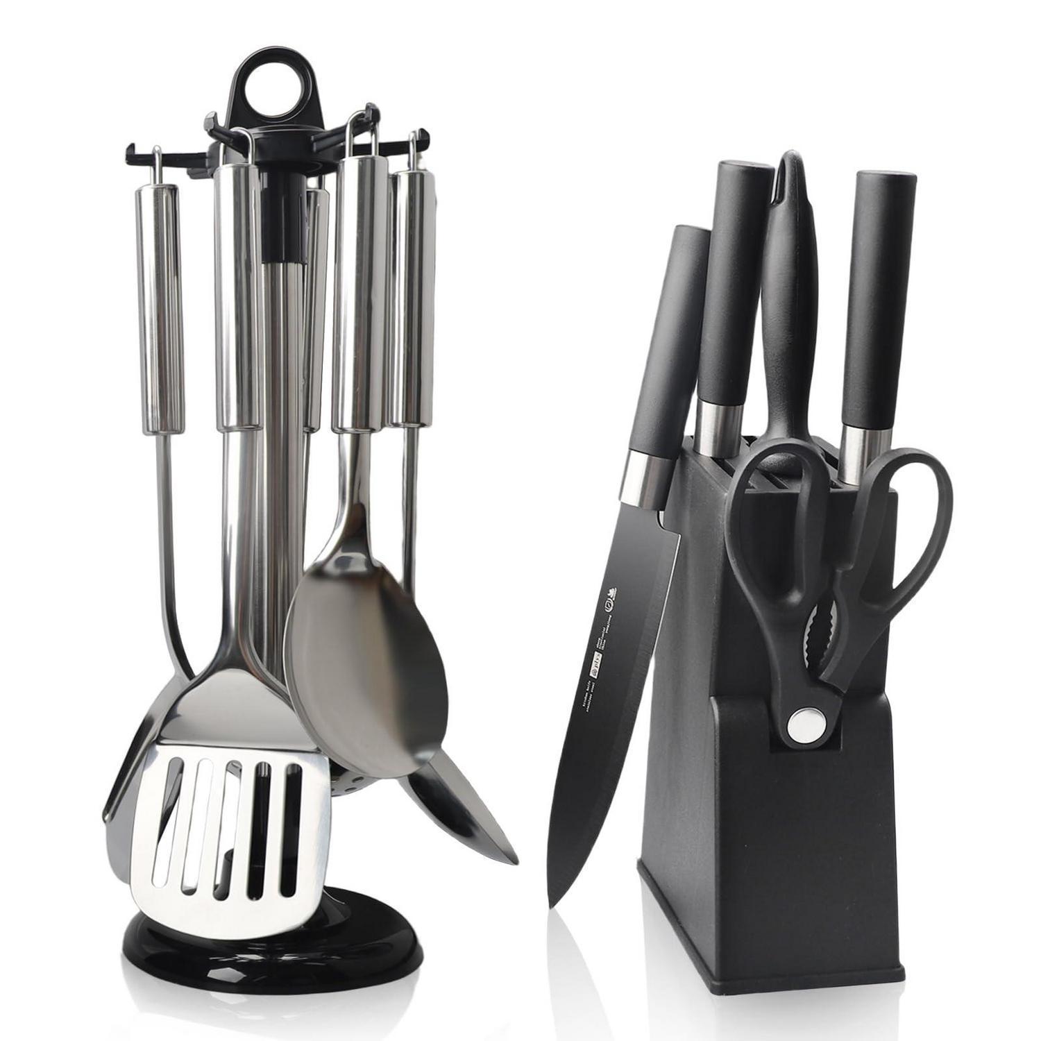 Küchenhelfer Set 12-teilig Mit Messerblock, Edelstahl, 5 Messer & Zubehör