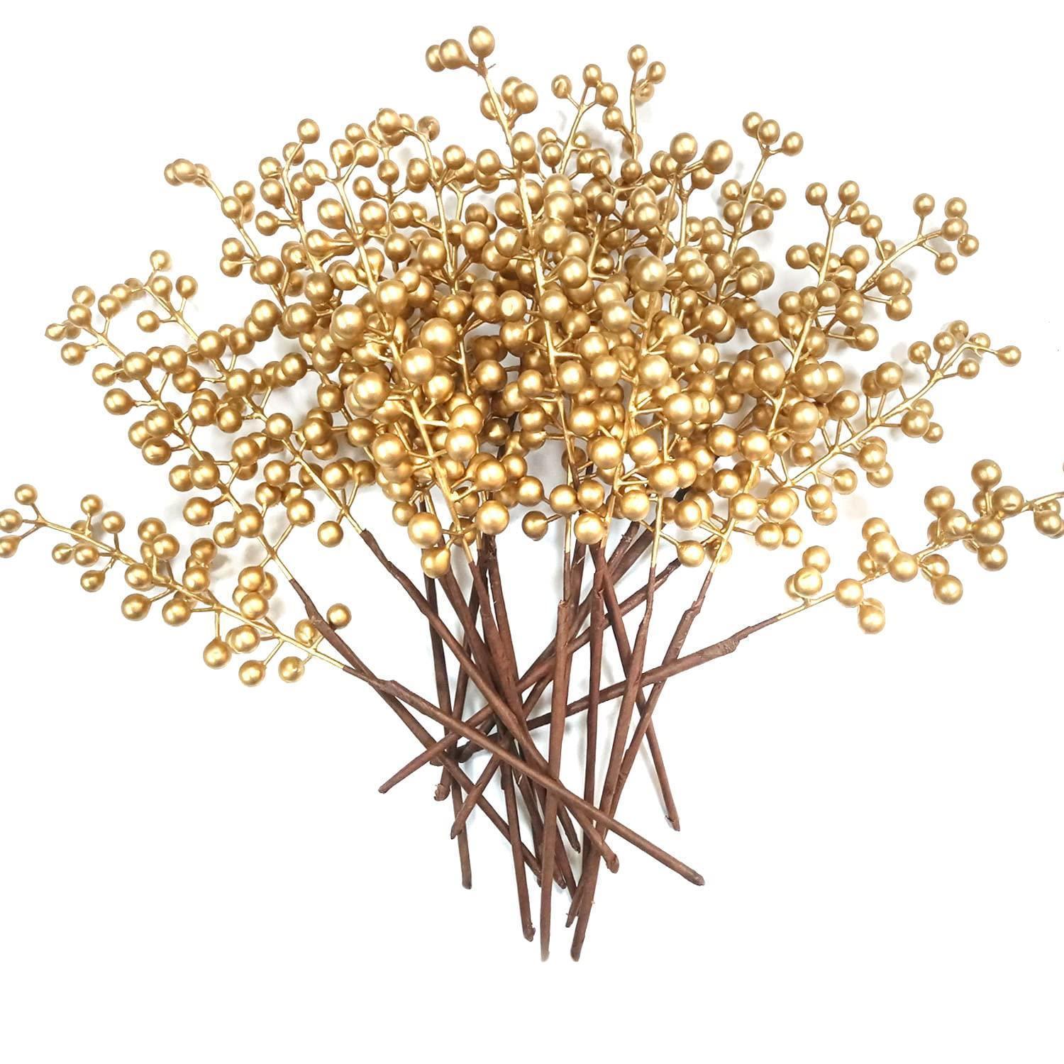 Künstliche Beerenstiele Gold 20 Stück 30cm Für Deko & Blumensträuße