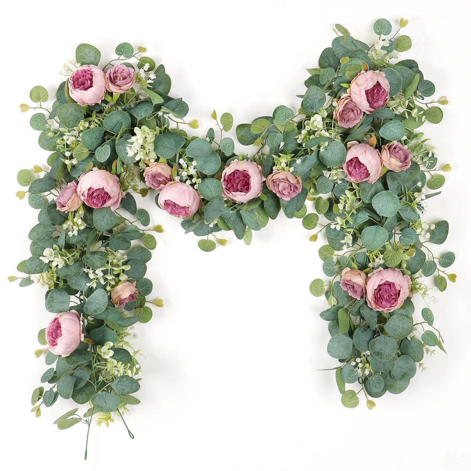 Künstliche Blumengirlande Eukalyptus Mit Rosen, 2 Stück, 200cm, Rosa
