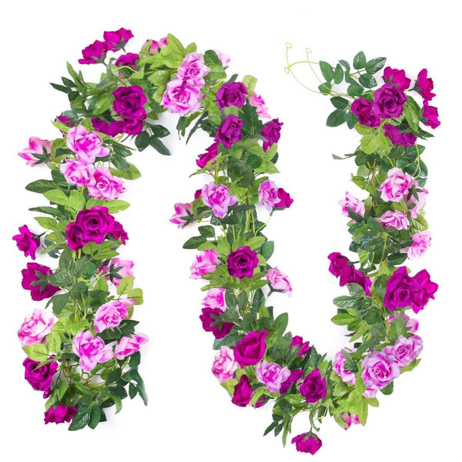 Künstliche Rosen-girlande 3 Stück, 2,4m Seidenblumen, Fuchsia & Rosa