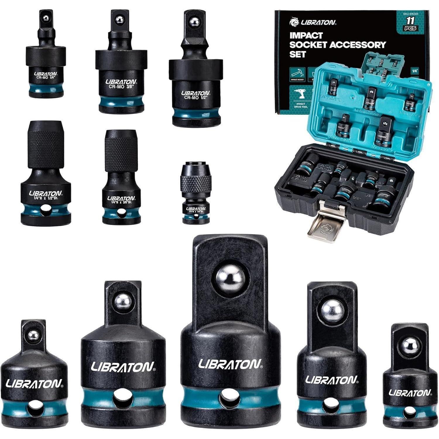 Schlag-steckschlüssel-adapter-set 11-tlg Mit Kugelgelenk Und Aufbewahrungsbox