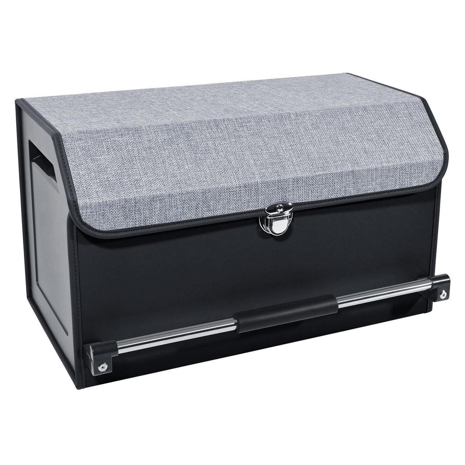 Leder Kofferraum Organizer Mit Deckel, 45l, Grau, 52x29x31cm