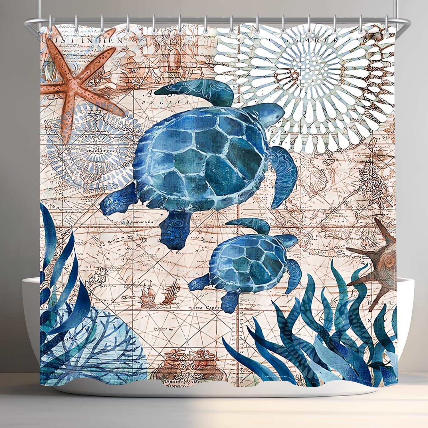 Duschvorhang 100x200cm Meeresschildkröte, Wasserabweisend, Beschwerter Saum