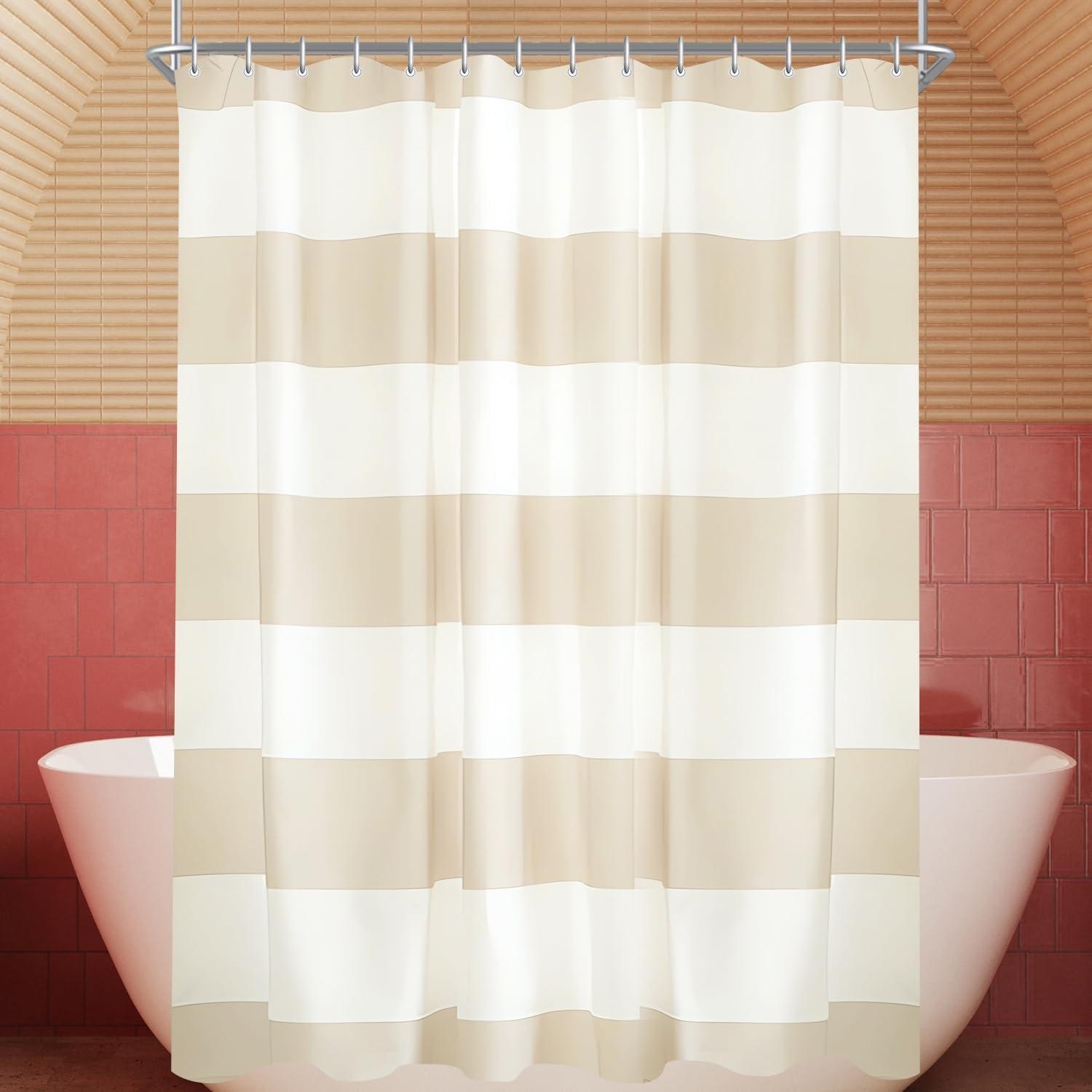 Duschvorhang 120x180 Cm Beige Streifen, Wasserabweisend, Antischimmel, Waschbar