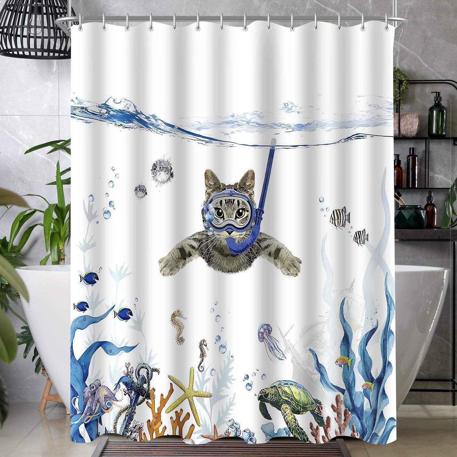 Duschvorhang 180x180cm Mit Katzenmotiv, Wasserabweisend, Schimmelresistent, Waschbar