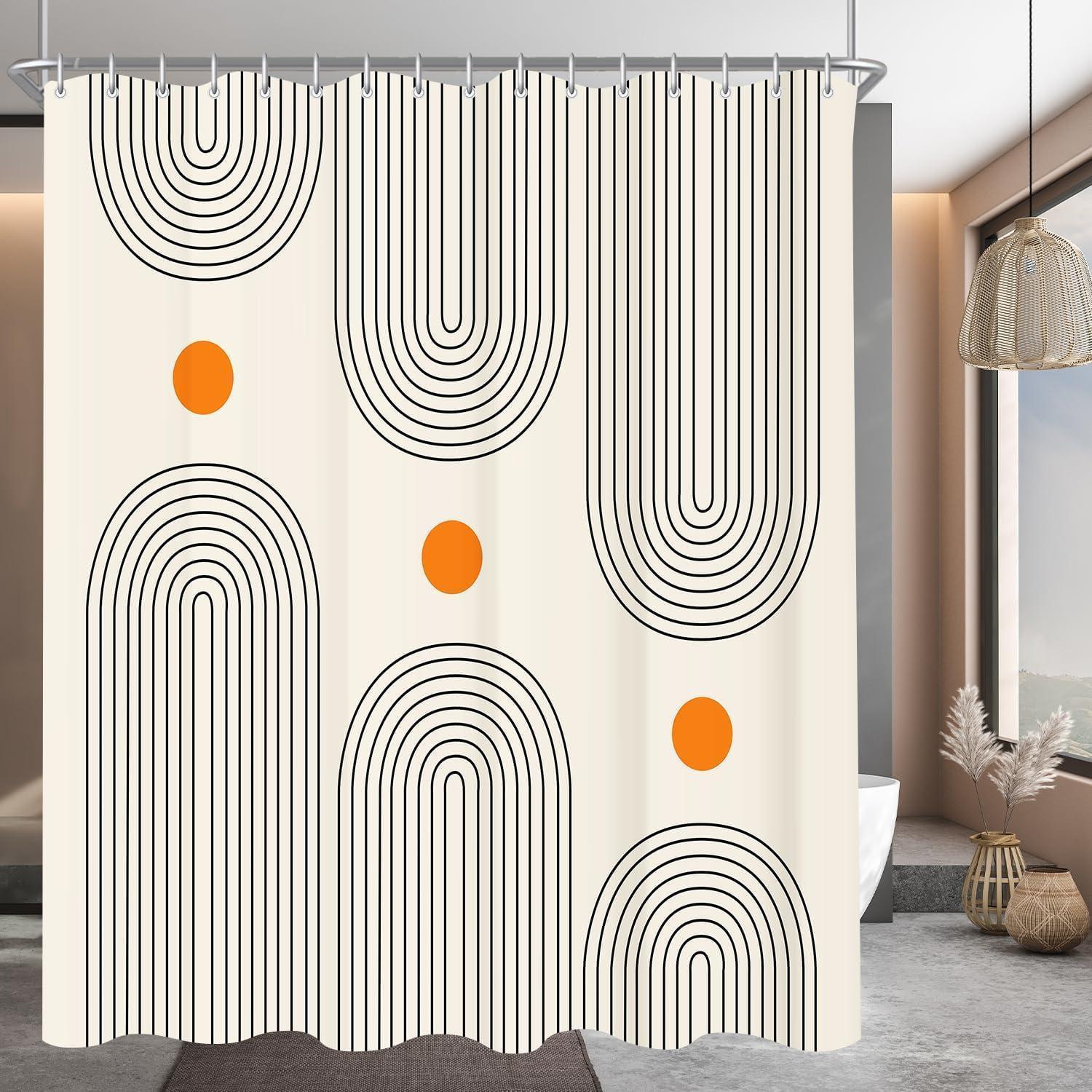 Duschvorhang 240x180cm Geometrische Kurve, Wasserabweisend, Waschbar, Beschwerter Saum